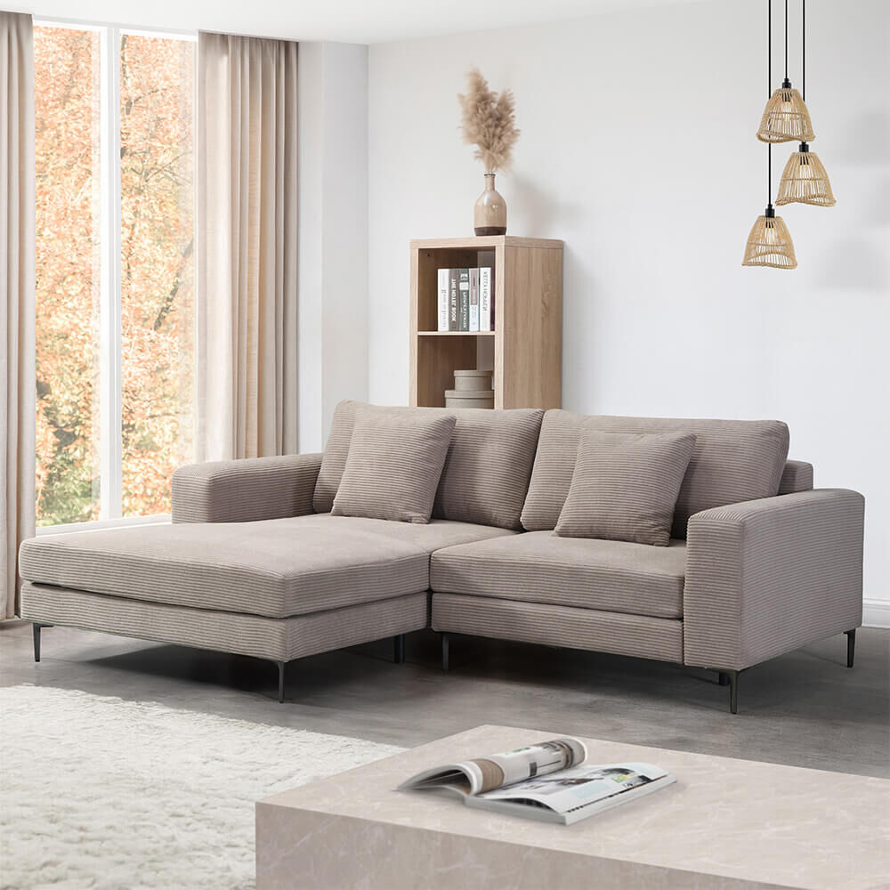 Sofa BELLANO - 238 x 188 cm Cord Beige