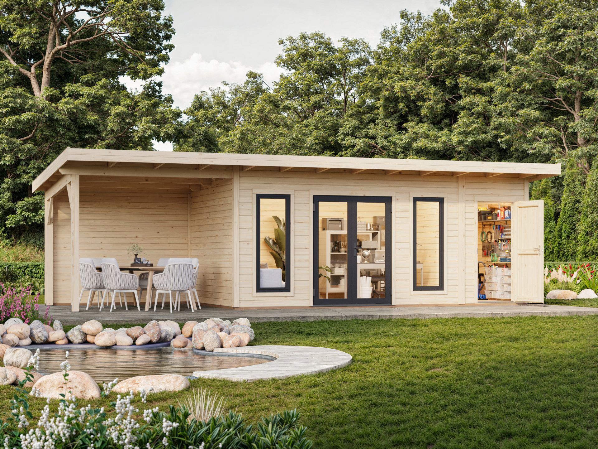 Palmako Pultdach Gartenhaus Aurelia 16,7+7,9 m²