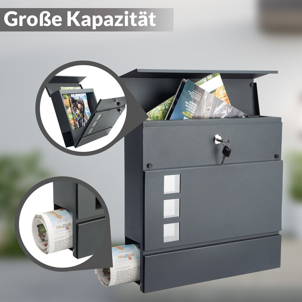 Designer Briefkasten mit Sichtfenster Anthrazit