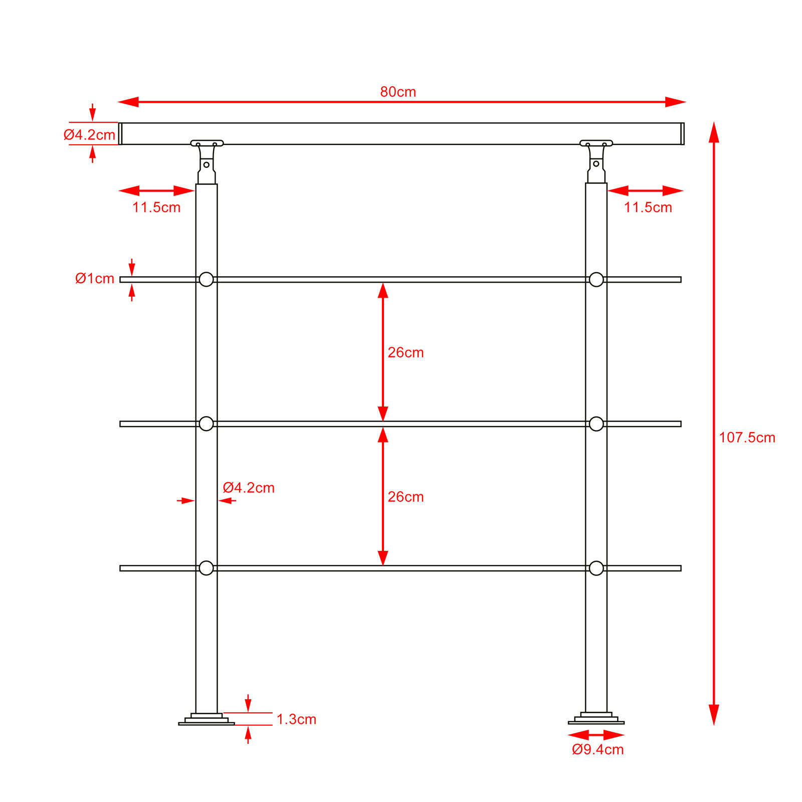 Treppengeländer Edelstahl 80cm 3 Streben