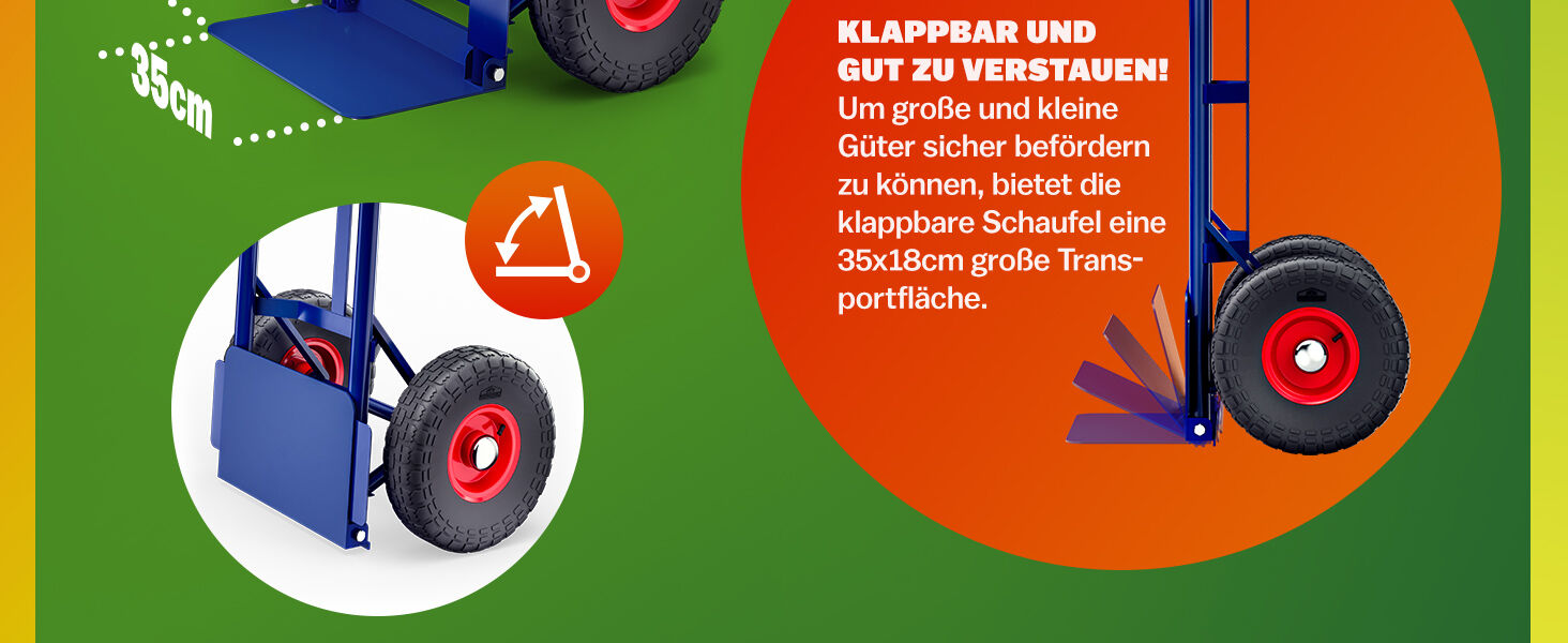 Sackkarre Blau Stahl Luftbereifung klappbare Schaufel