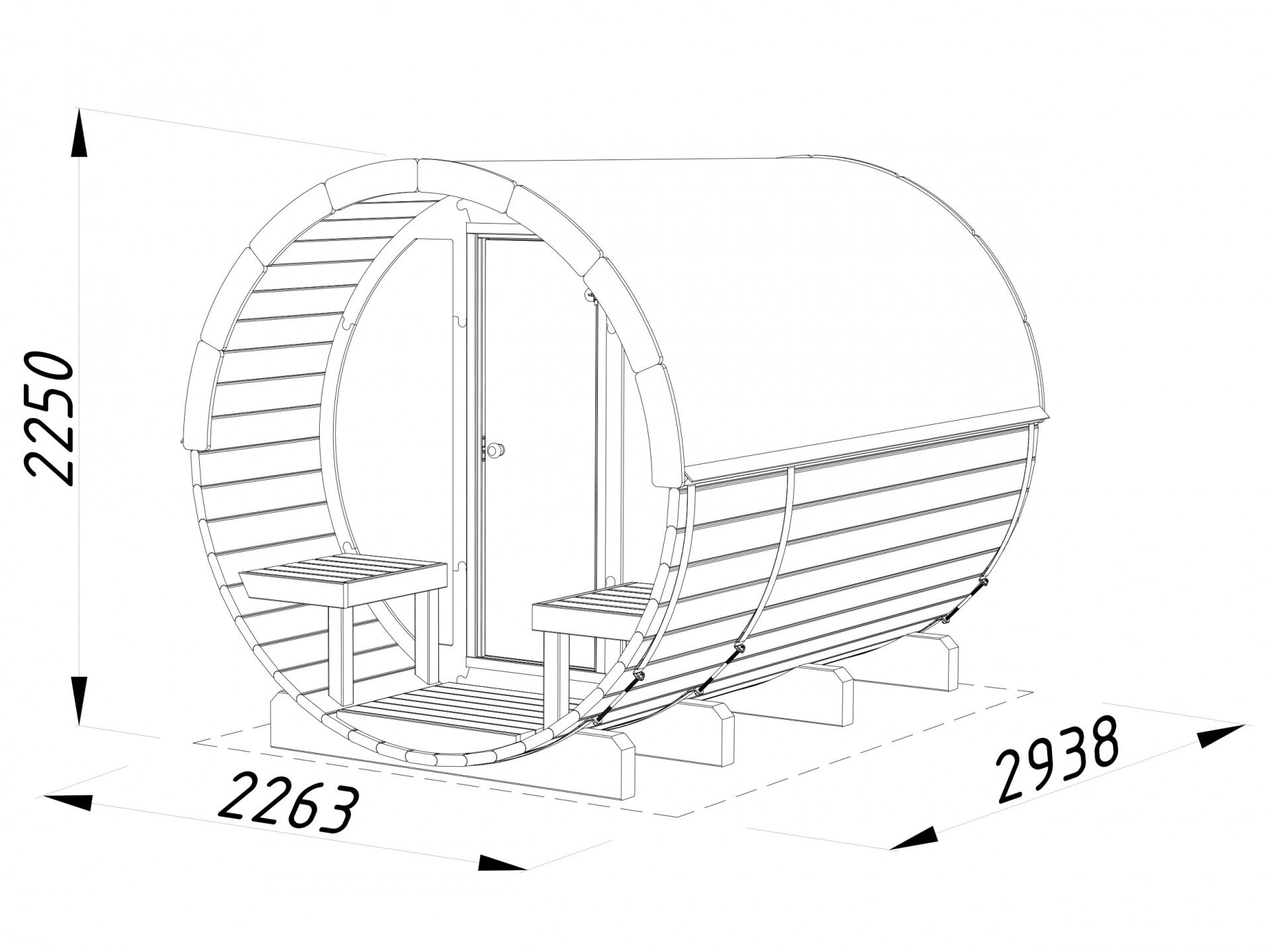 Palmako Saunafass Anita 1,6+0,7 m² mit Glasfront