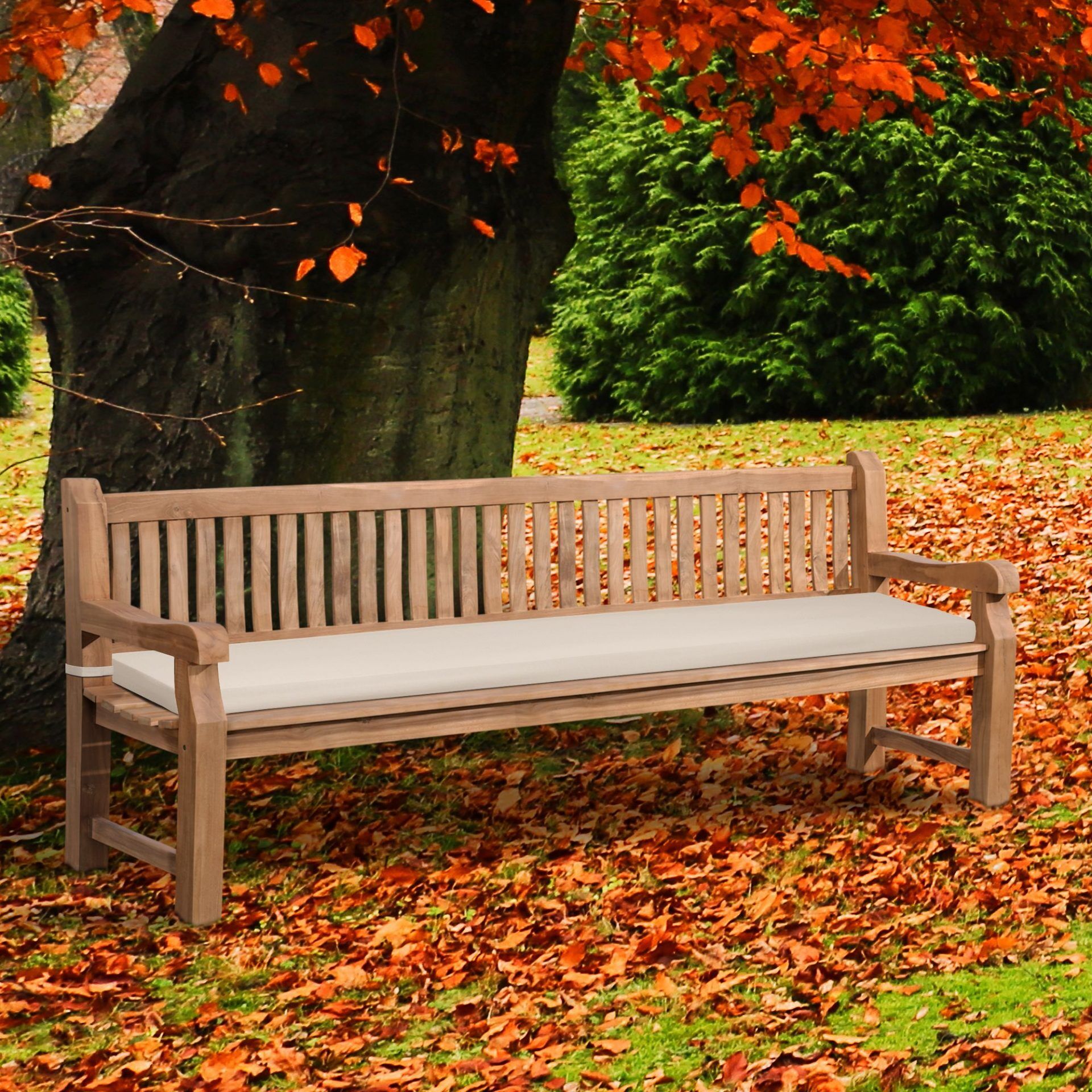 Teakbank Jackson mit Sitzkissen 240 cm + teak, creme