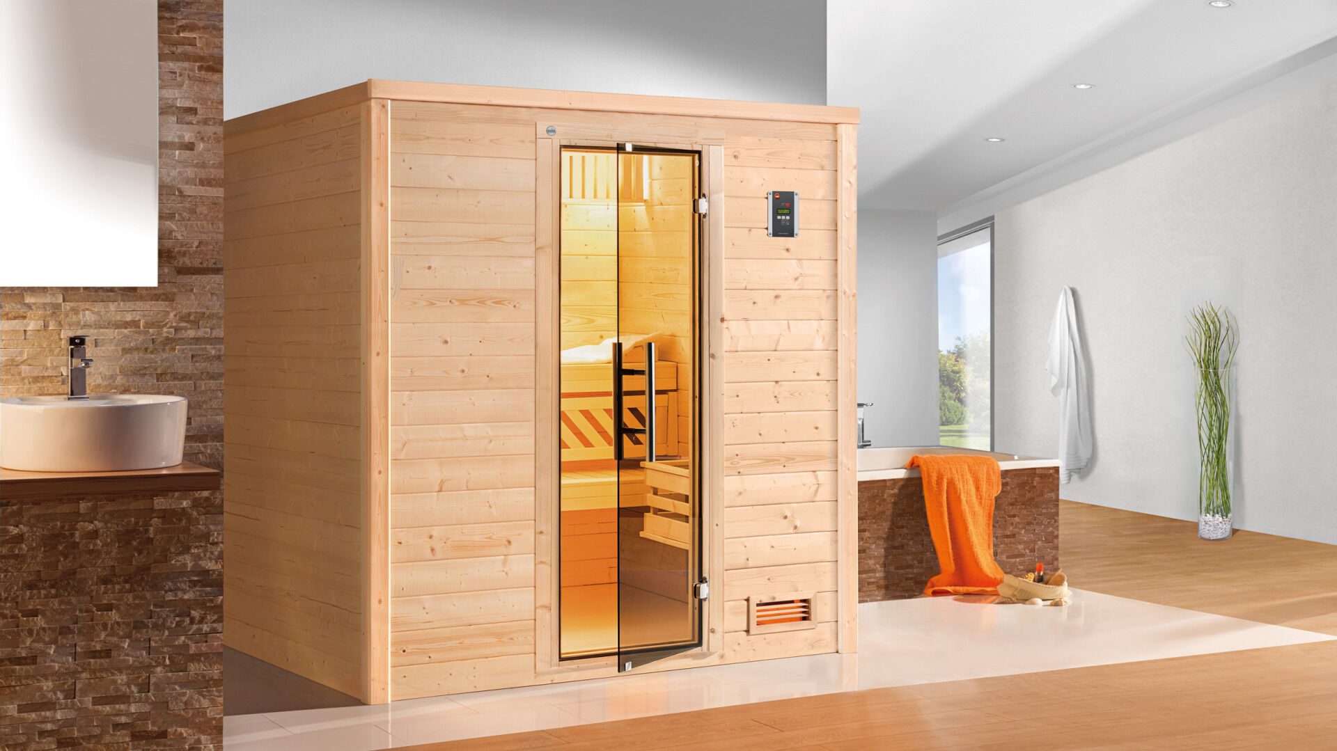 weka Premium-Massivholzsauna 45 mm BERGEN 3, ohne Ofen, ohne Beleuchtung