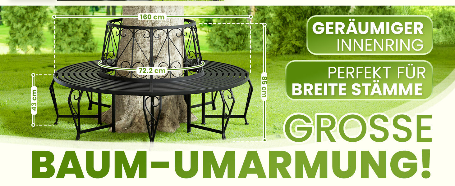 Baumbank Bree Schwarz Metall Ø160cm
