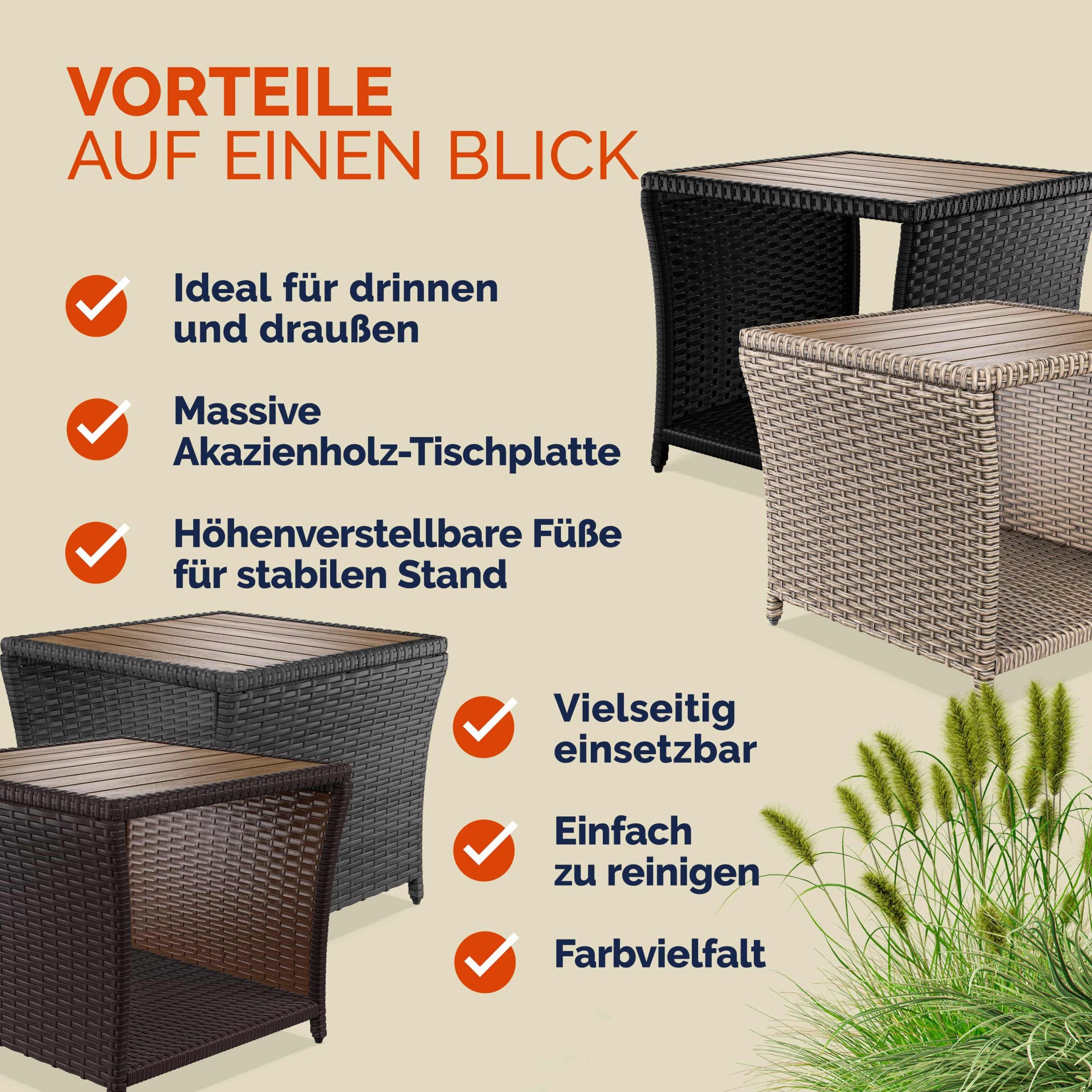 Polyrattan Beistelltisch Creme 40x45x45cm Akazienholz