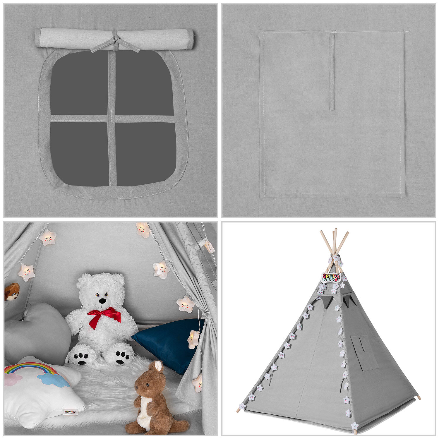 Tipi Spielzelt Grau 160x130x130cm