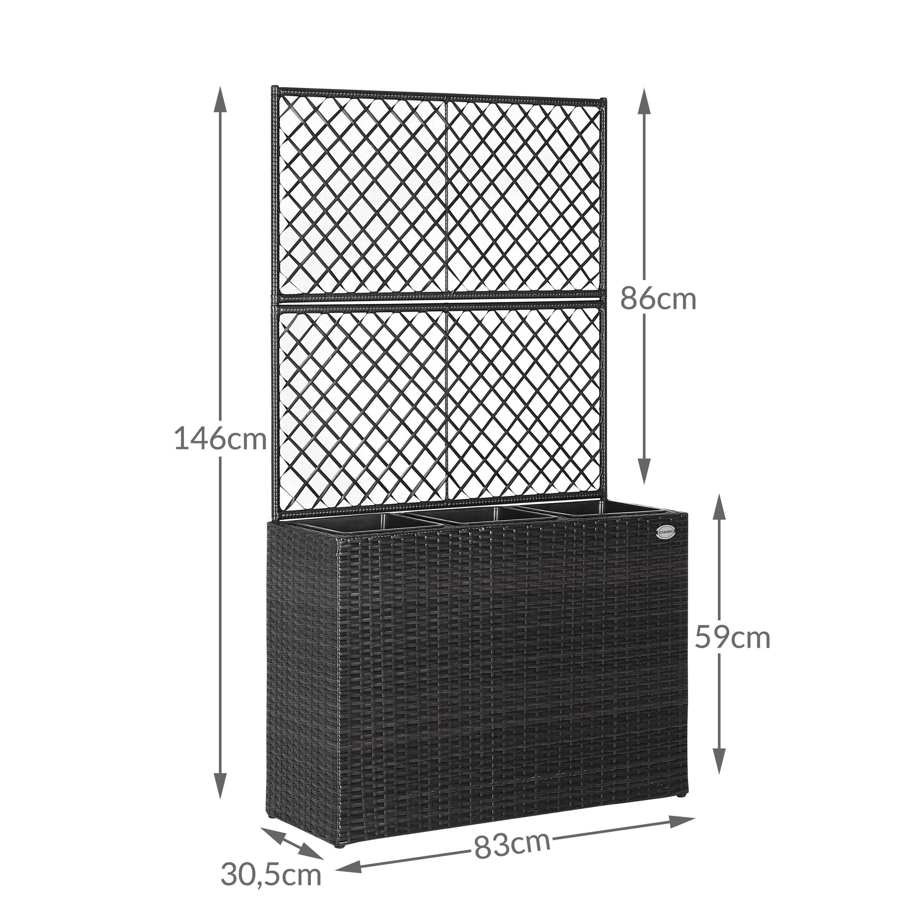 Polyrattan Blumenkasten mit Rankgitter Braun