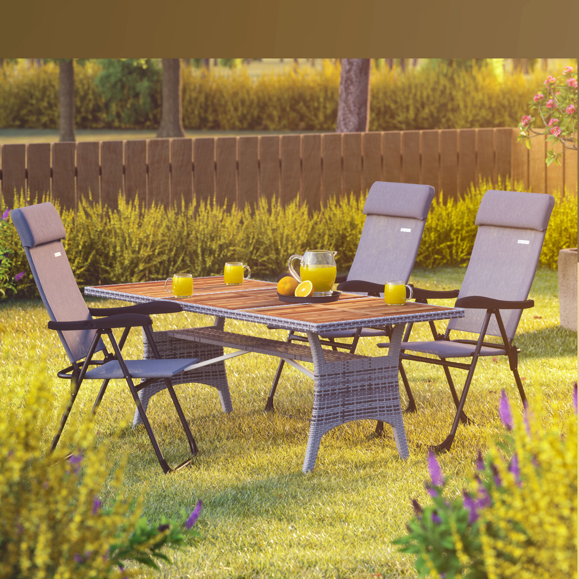Gartenstuhl klappbar 4er-Set Grau meliert Alu Hochlehner verstellbar