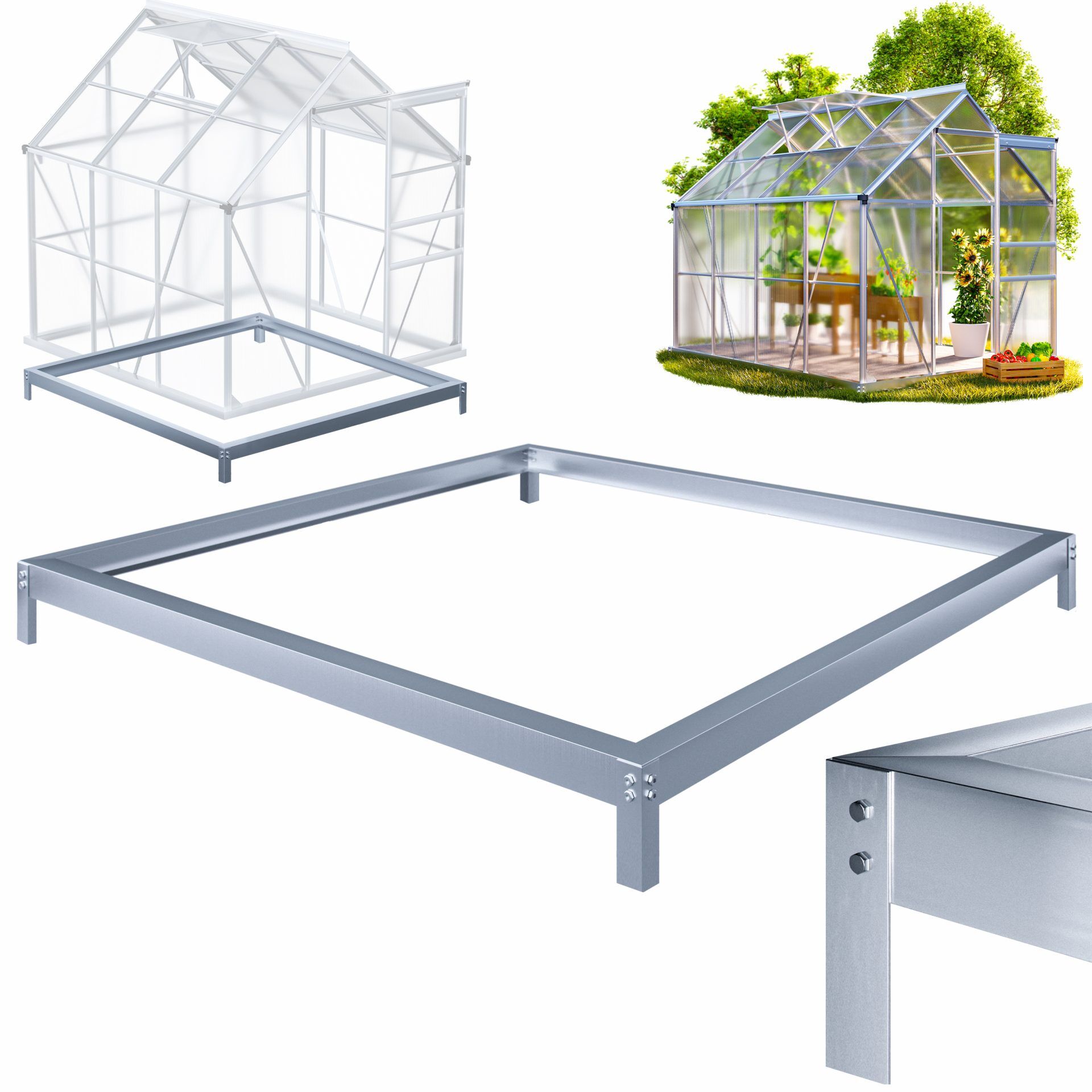 Stahlfundament für Gewächshaus 190x190x12cm verzinkt