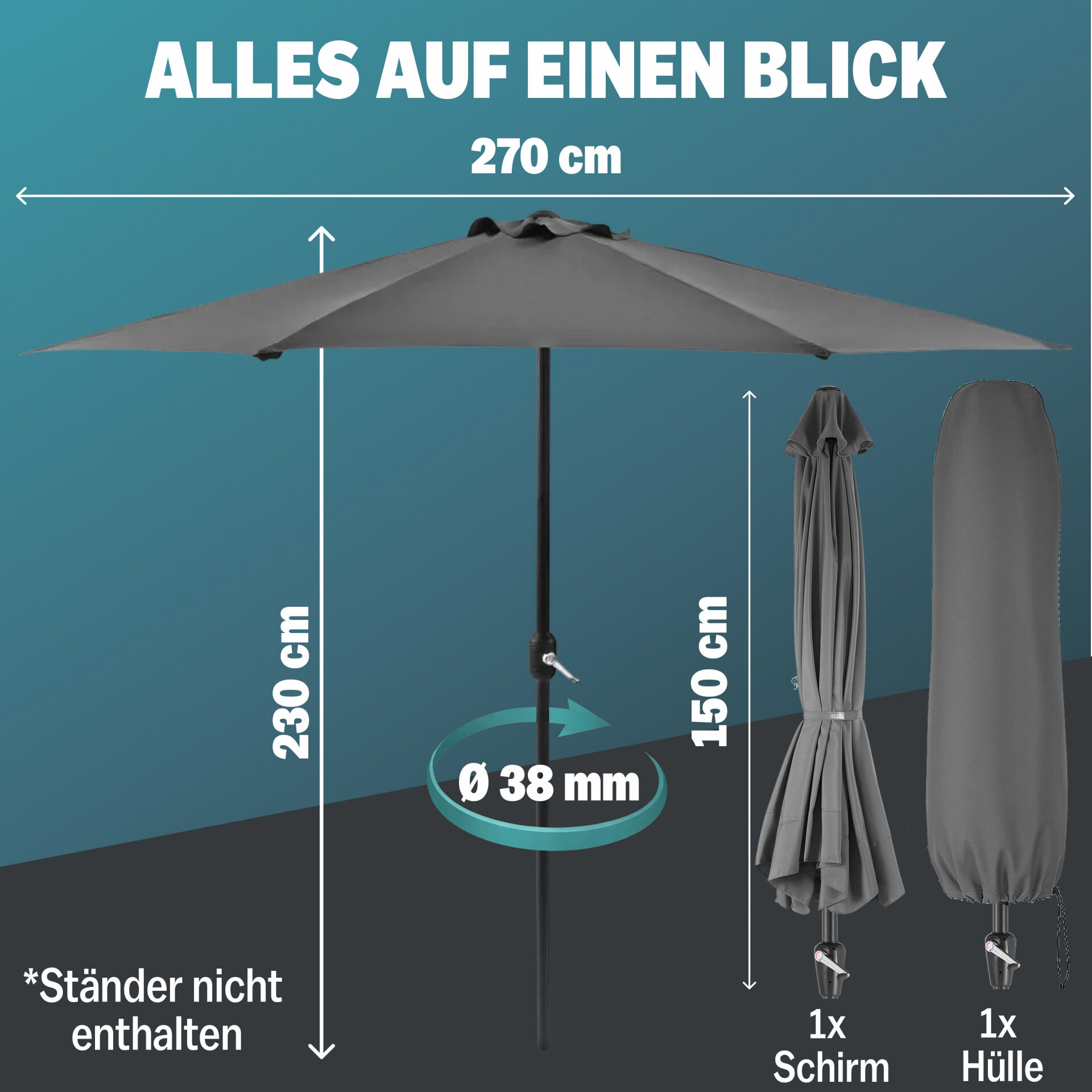 Terrassen-Sonnenschirm Terrakotta UV-Schutz 80+