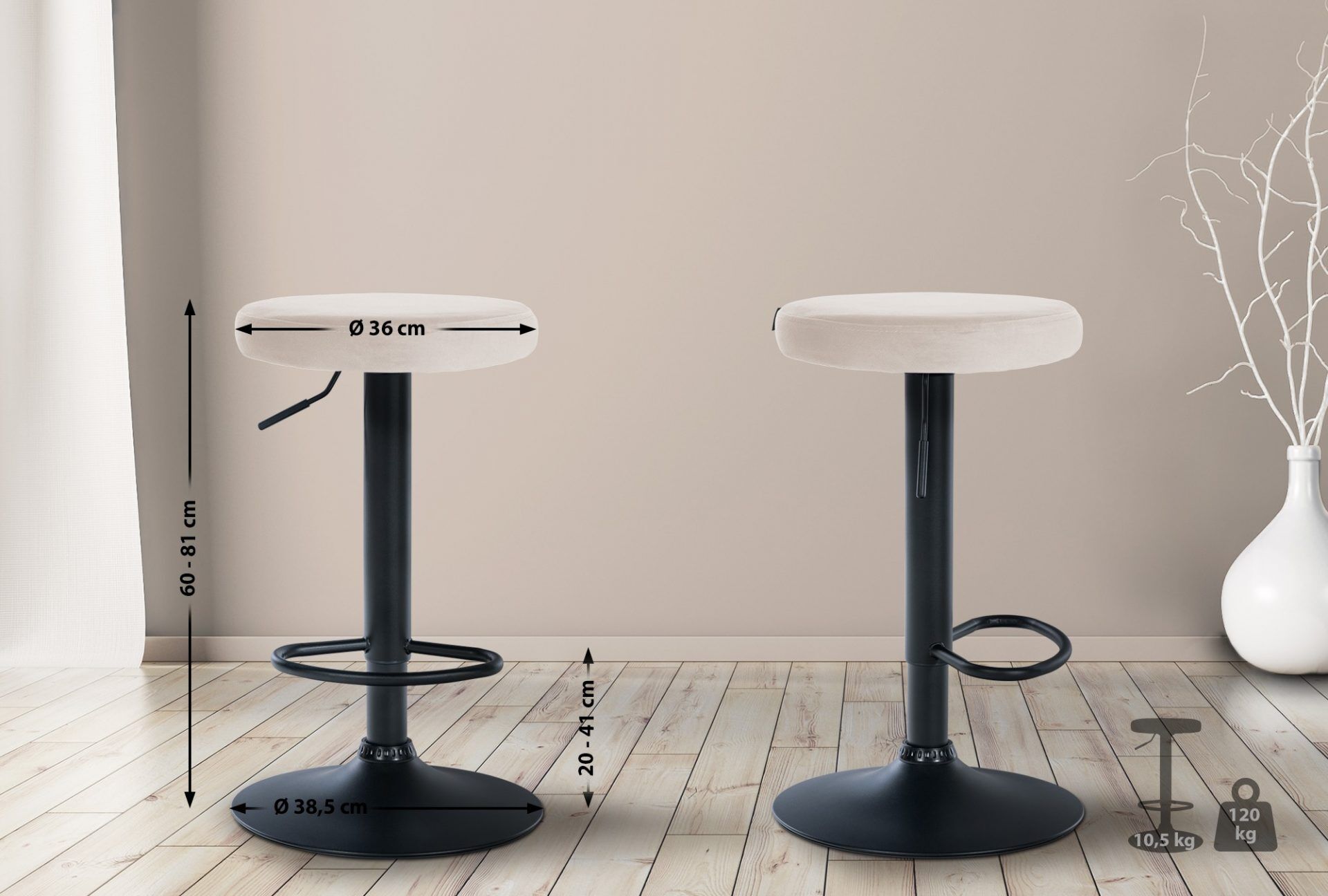 Barhocker Ponte Samt schwarz, creme