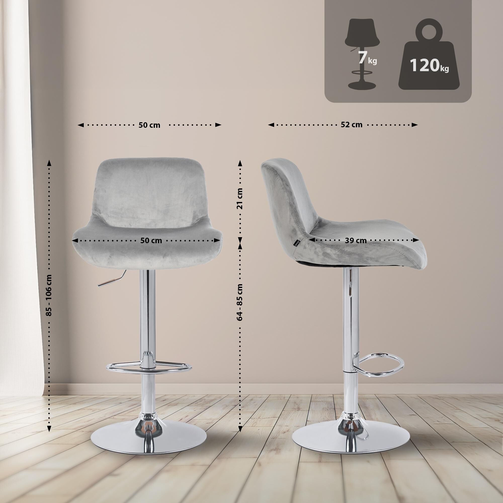 Barhocker Solon Chrom Samt, grau