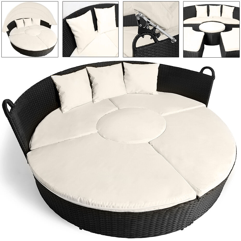 Polyrattan Sonneninsel Schwarz/Creme Ø185cm