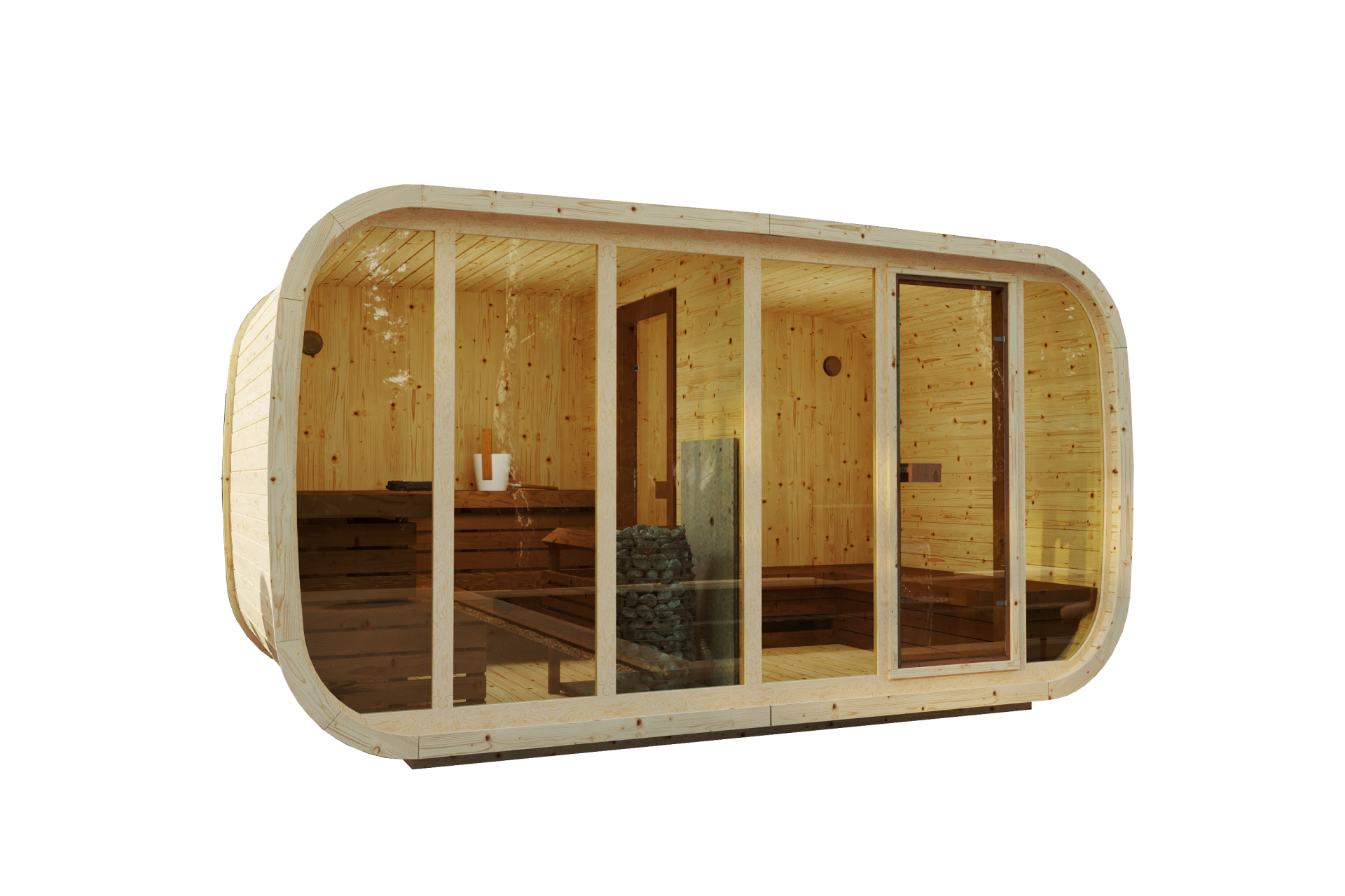 Finn Art Fasssauna KLAAR Premium 420x230 – Thermoholz Gartensauna mit Panorama-Glasfront, Fichte