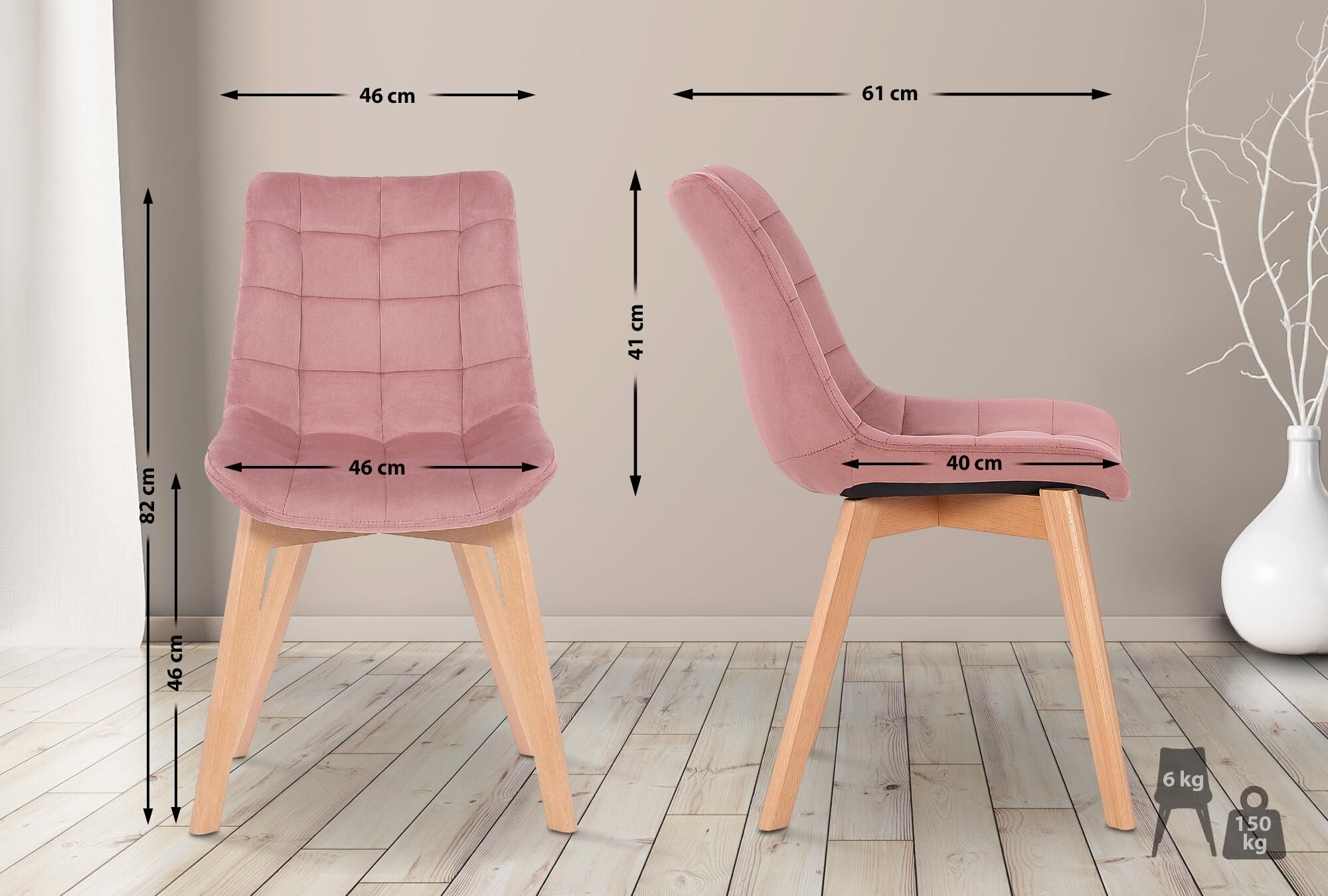 2er Set Esszimmerstühle Passaic Samt, pink