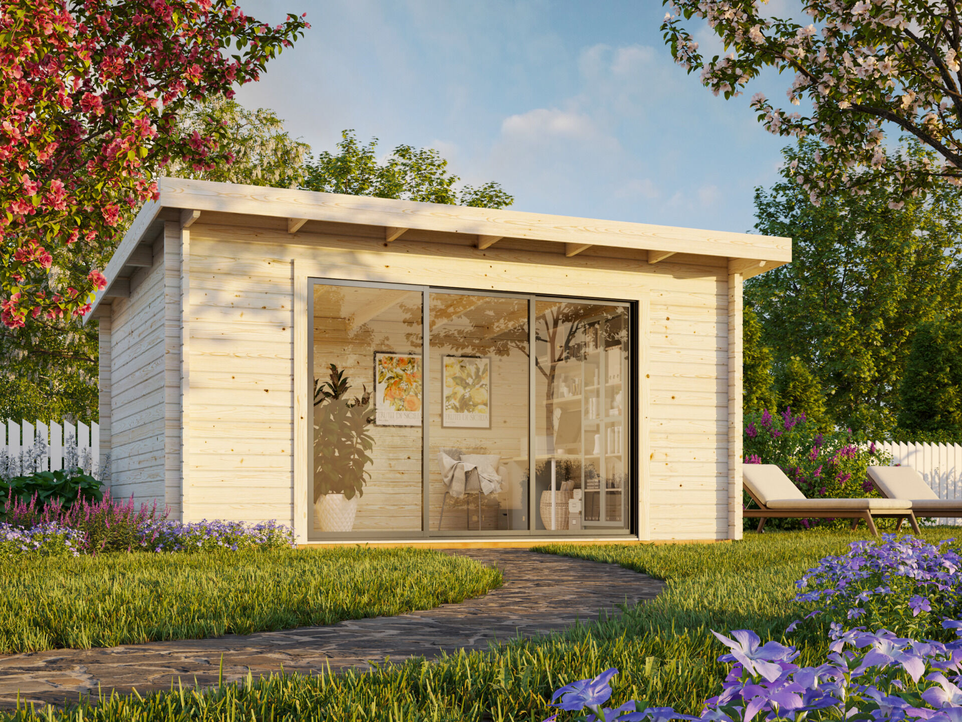 Palmako Flachdach Gartenhaus Lea 14,2 m² mit Schiebetür Plus
