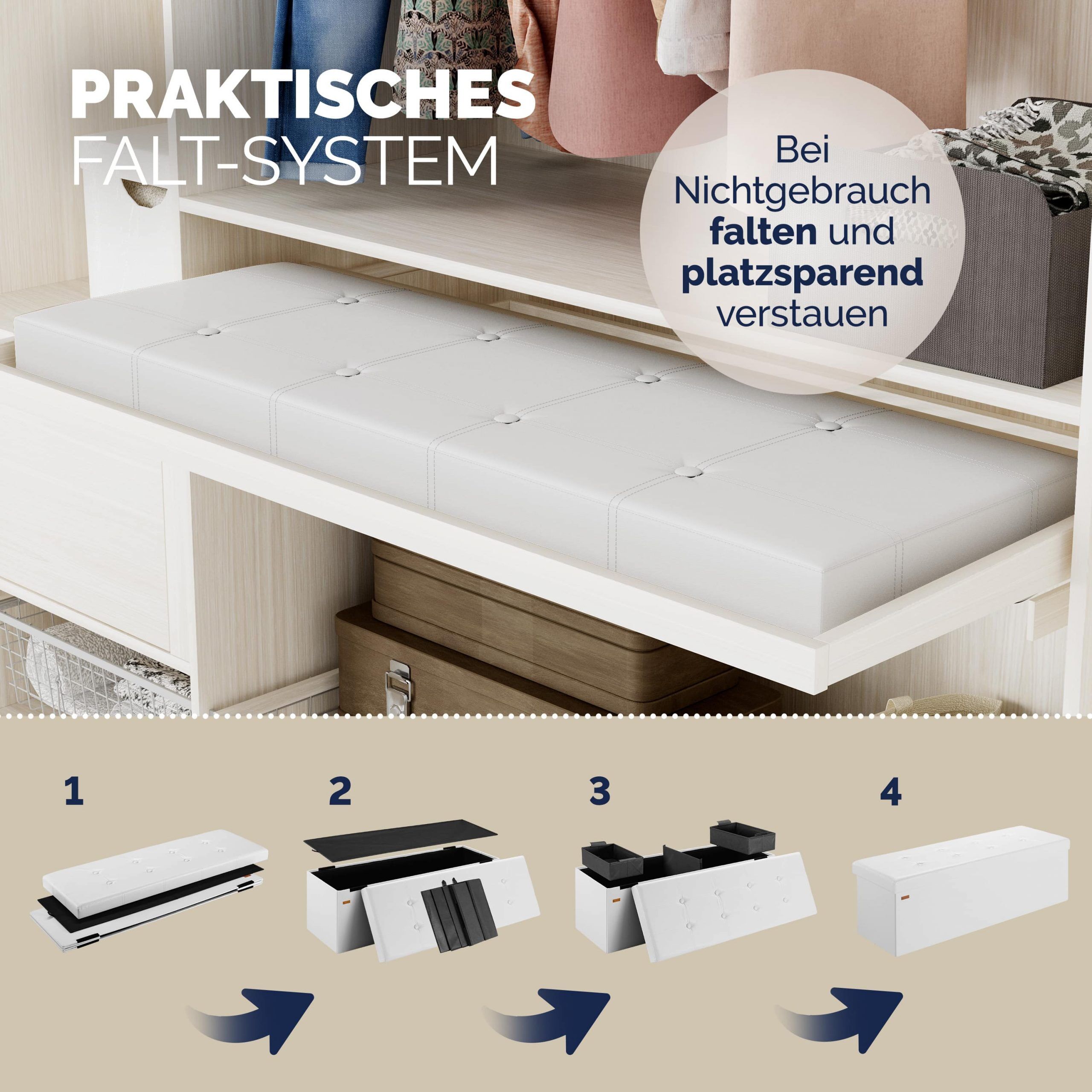 Sitzbank Weiß 115x38x38cm mit Stauraum faltbar