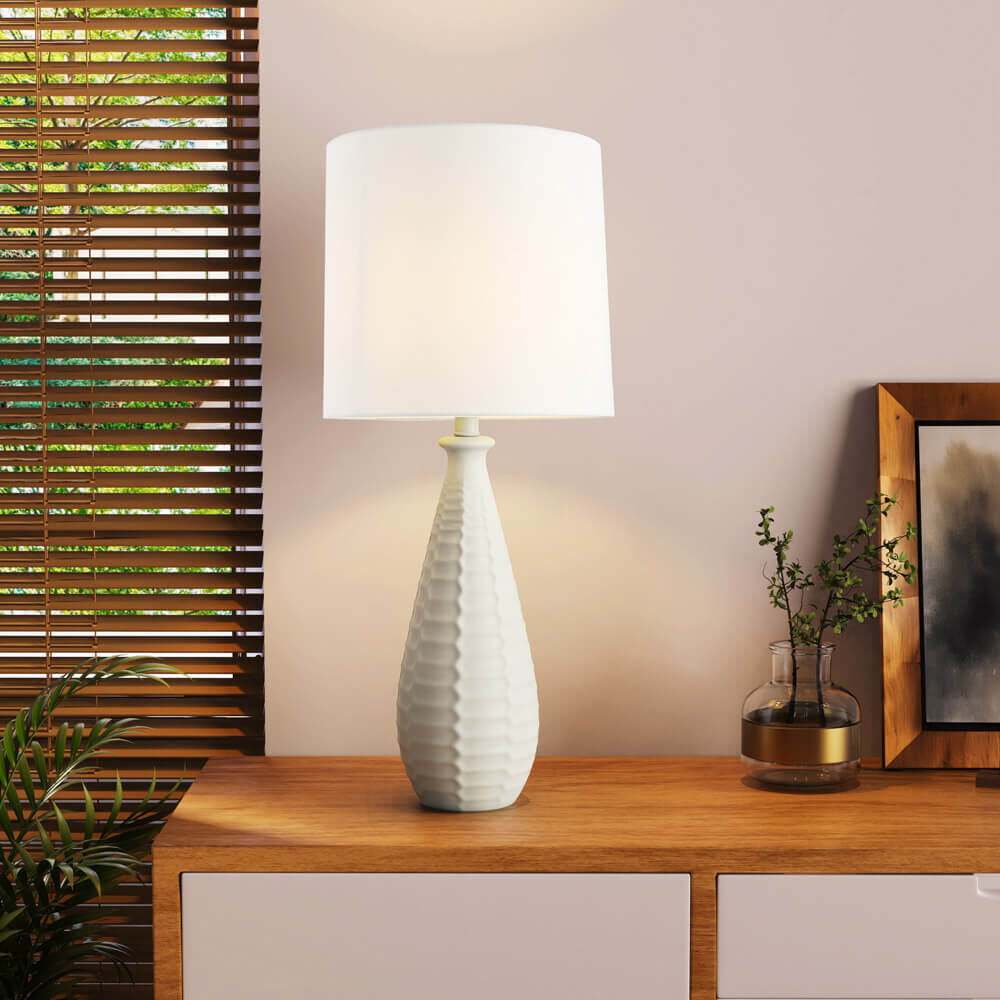 Große Tischlampe mit Stoffschirm MELVA - Weiß