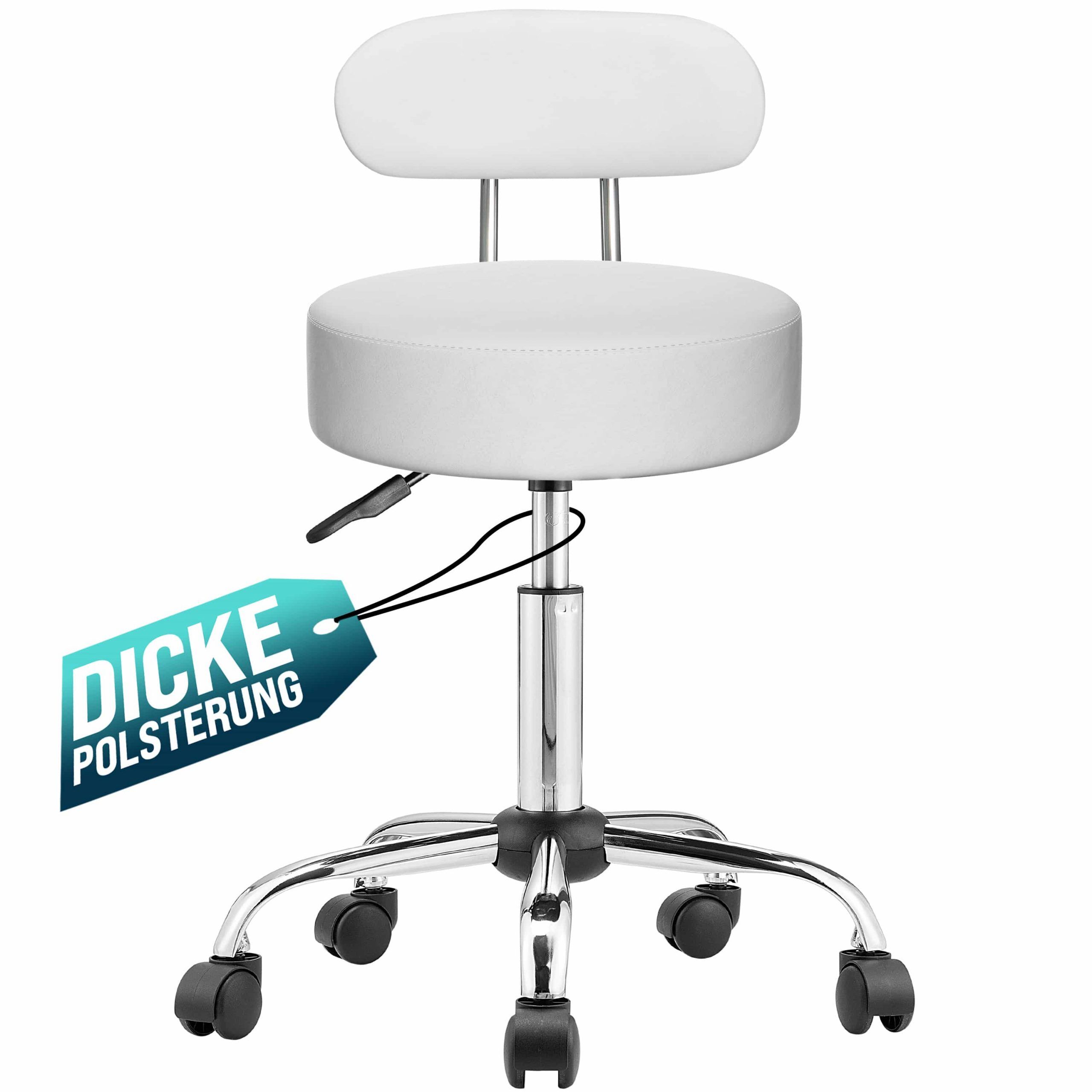 664495 Rollhocker Weiß 360° drehbar mit Rückenlehne