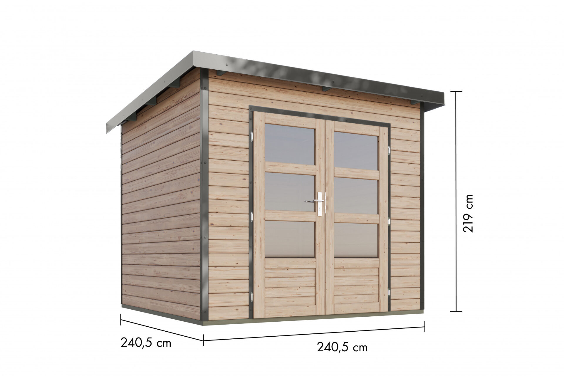 Karibu Pultdach Holz & Metall Gartenhaus Pluto 3, naturbelassen / graualuminium