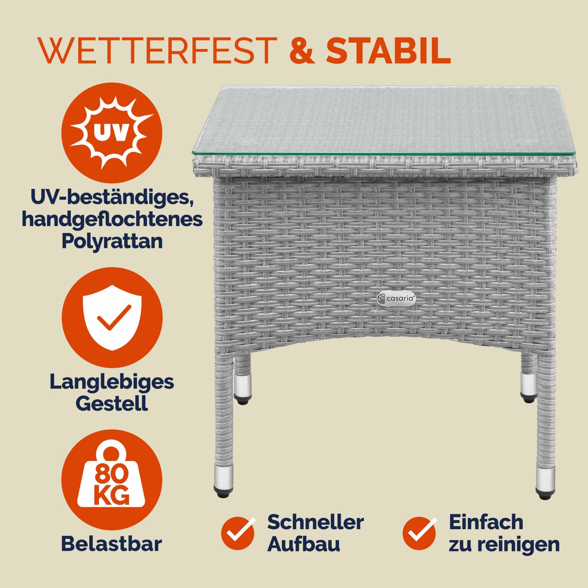 Polyrattan Beistelltisch Grau 50x50x45cm