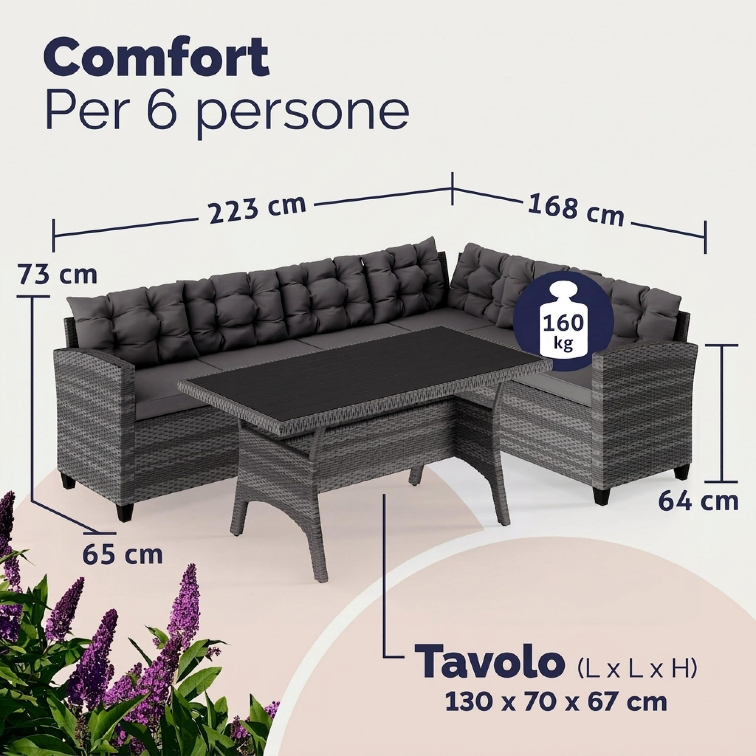 Polyrattan Ecklounge Lissabon Grau/Anthrazit inkl Kissen
