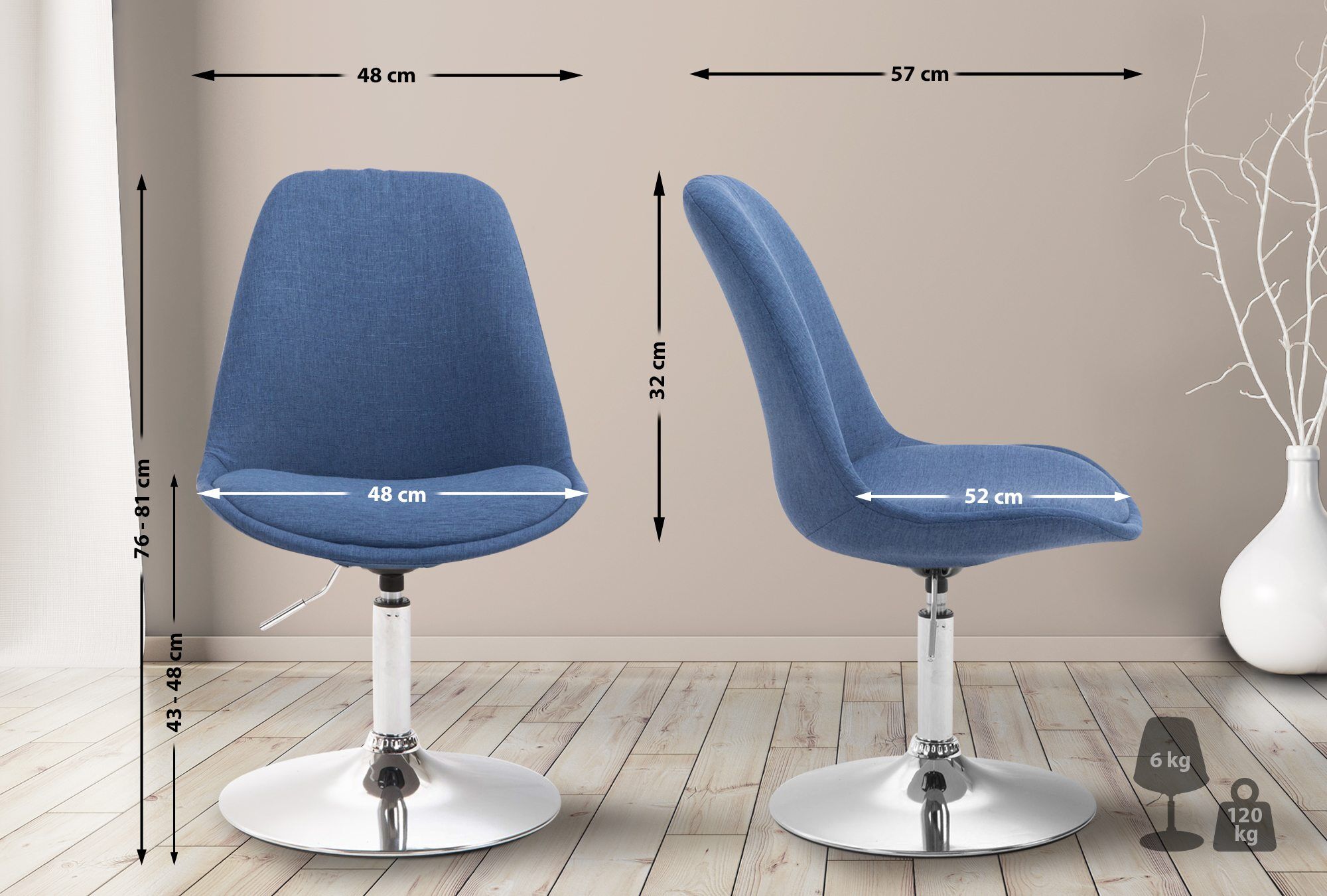 Stuhl Maverick C Stoff, blau