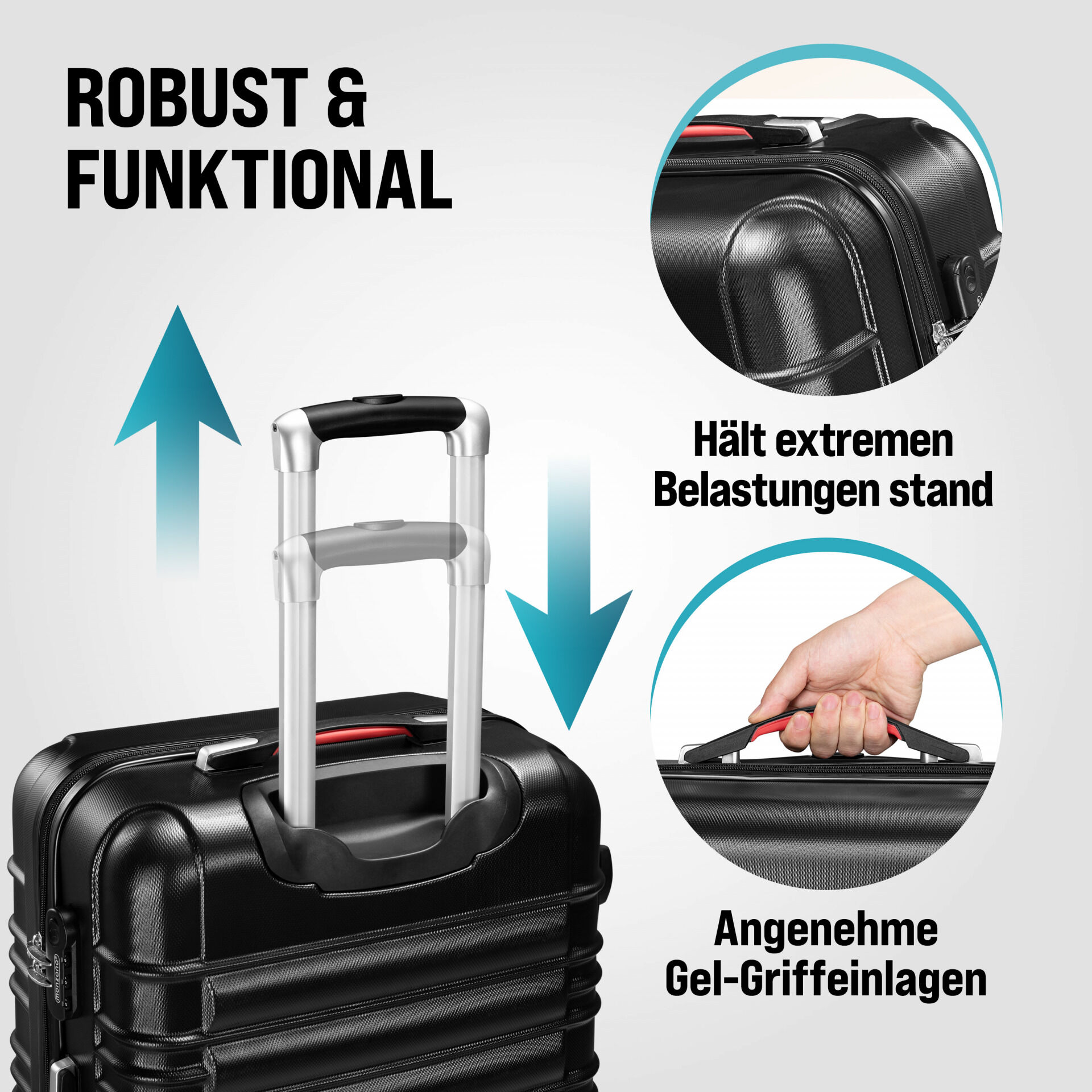 Hartschalenkoffer Set 4-tlg mit Zubehör Rollen 360º Schwarz ABS