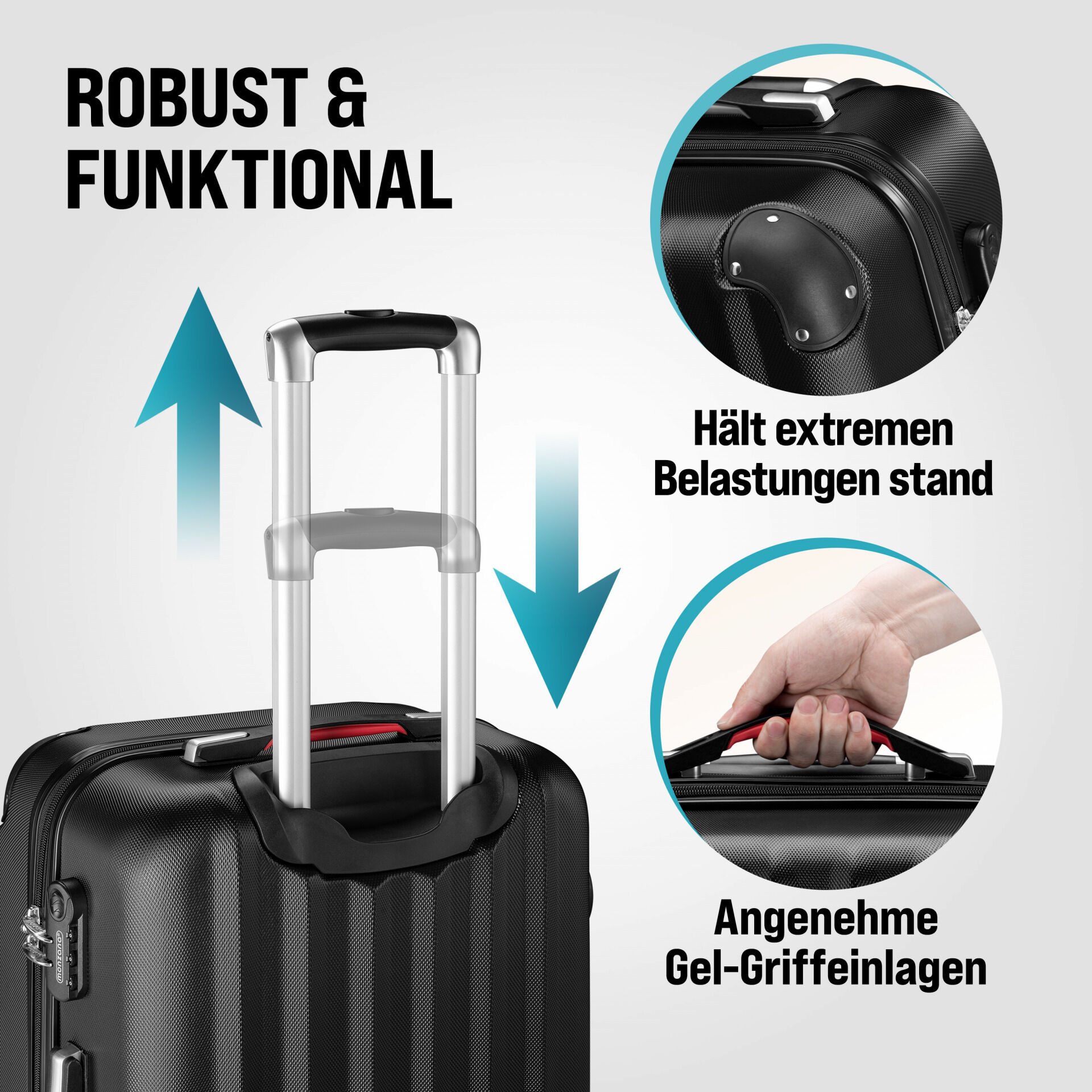 Hartschalenkoffer Set 3-tlg mit Zubehör Rollen 360º Schwarz ABS