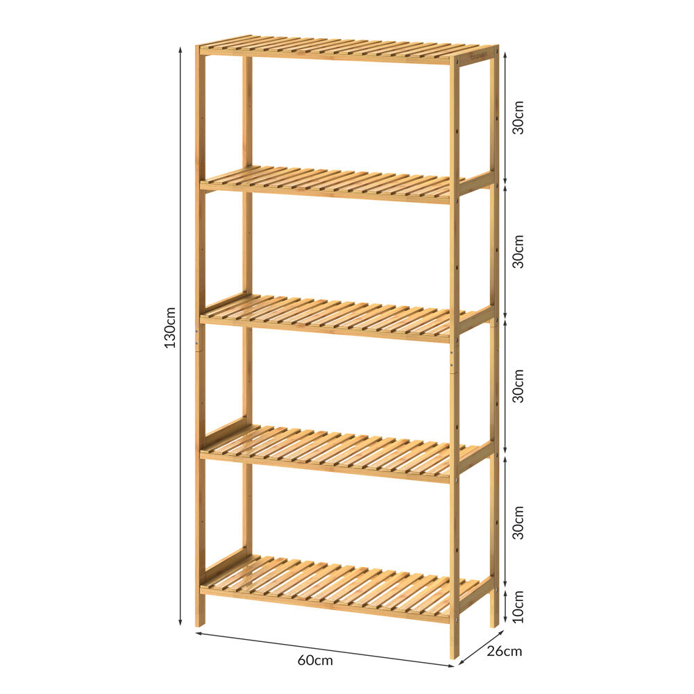 Standregal Badregal Bambus 130x60x26cm Ablagen höhenverstellbar