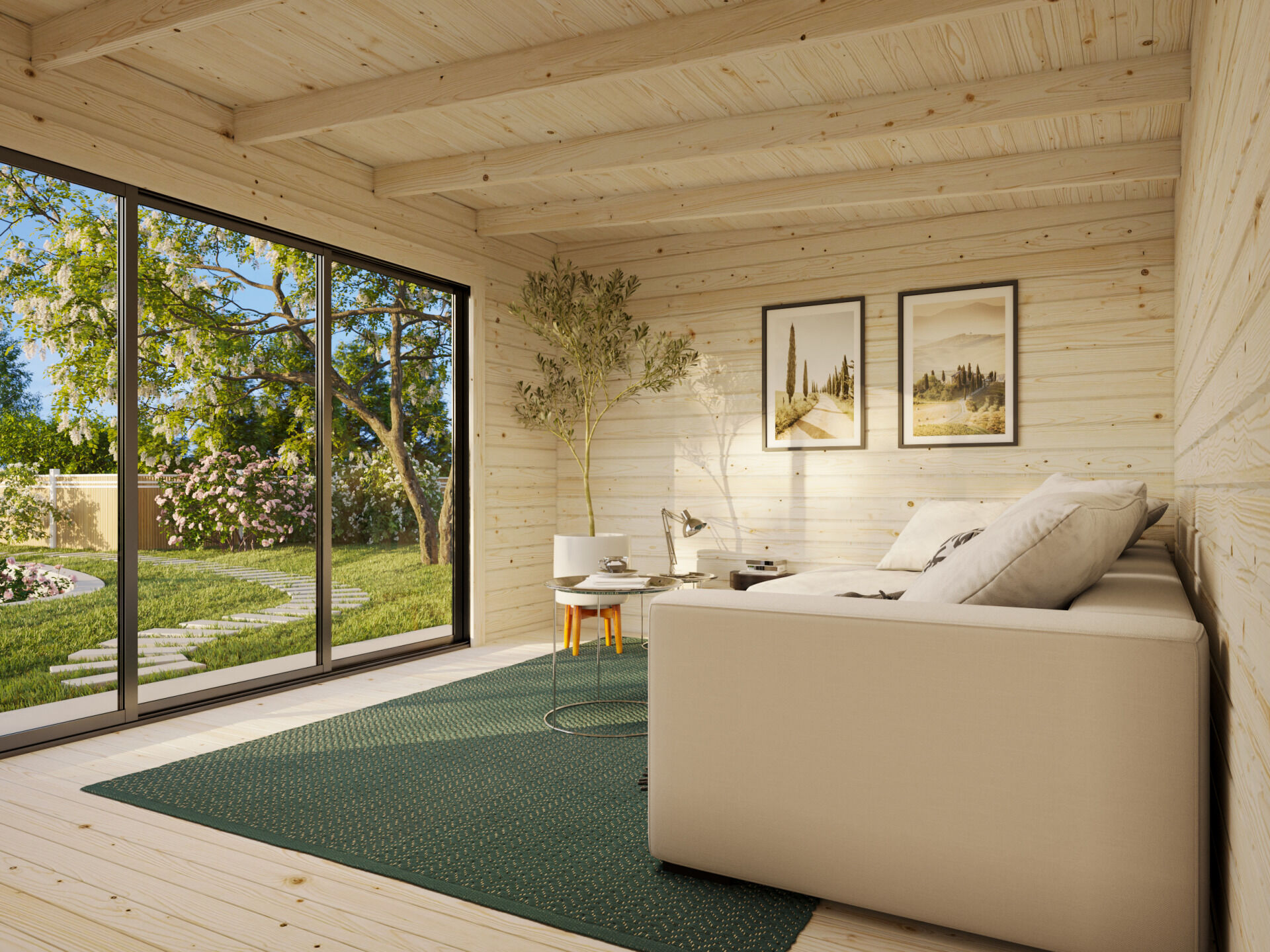 Palmako Flachdach Gartenhaus Lea 14,2 m² mit Schiebetür Plus