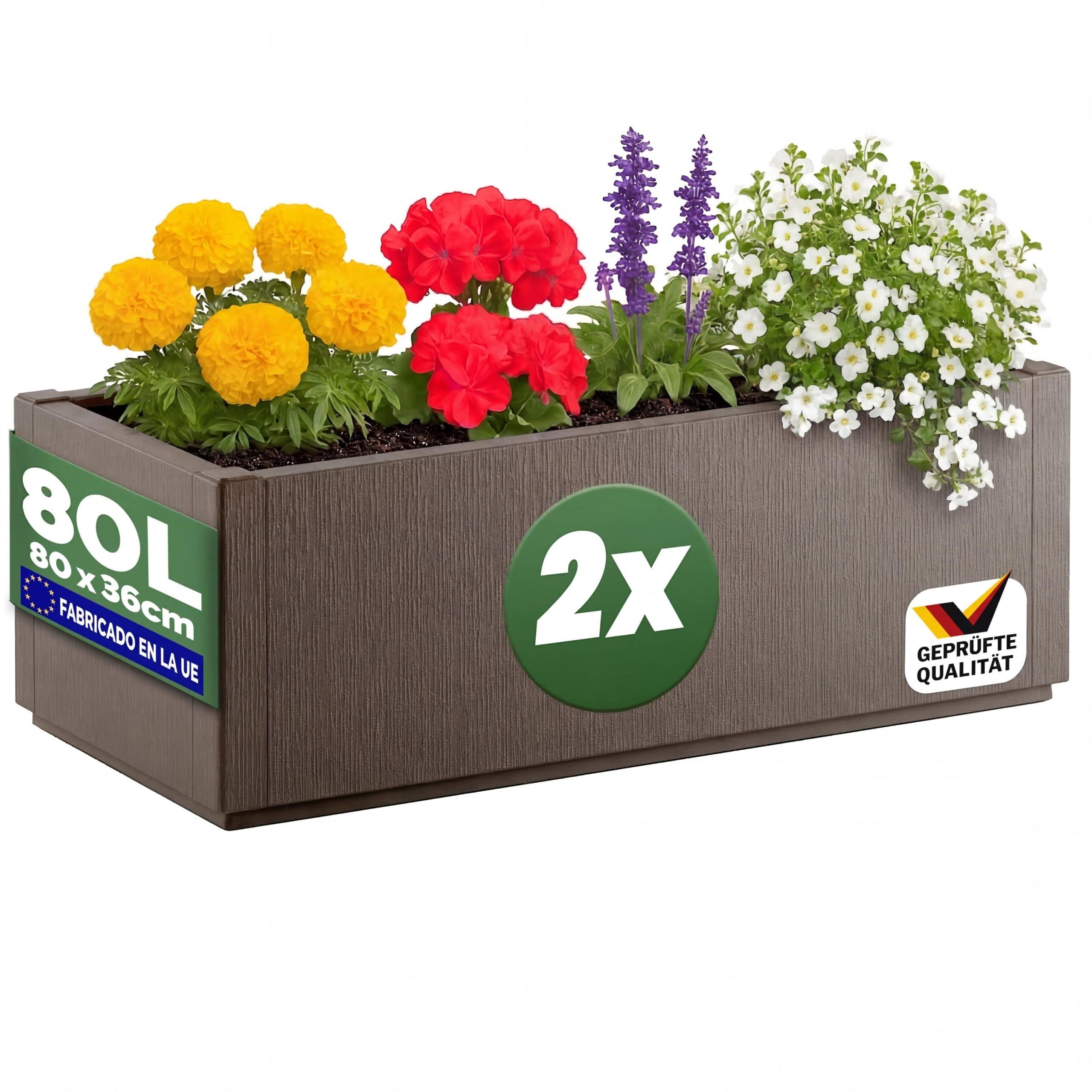 Blumentopf Ethica 2er-Set Braun Kunststoff 80x36x36cm