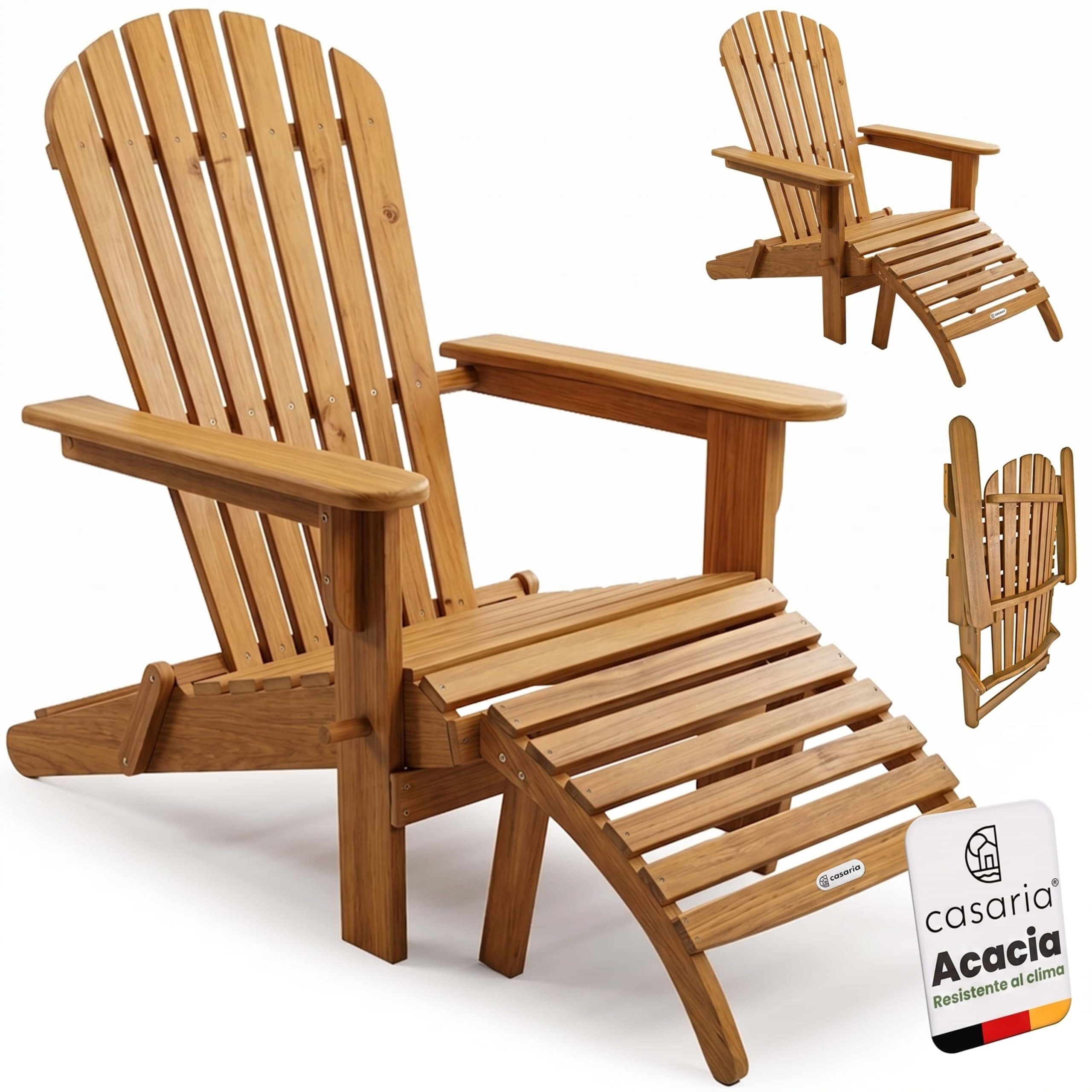 Liegestuhl Adirondack 2er-Set Akazienholz + Fußstützen