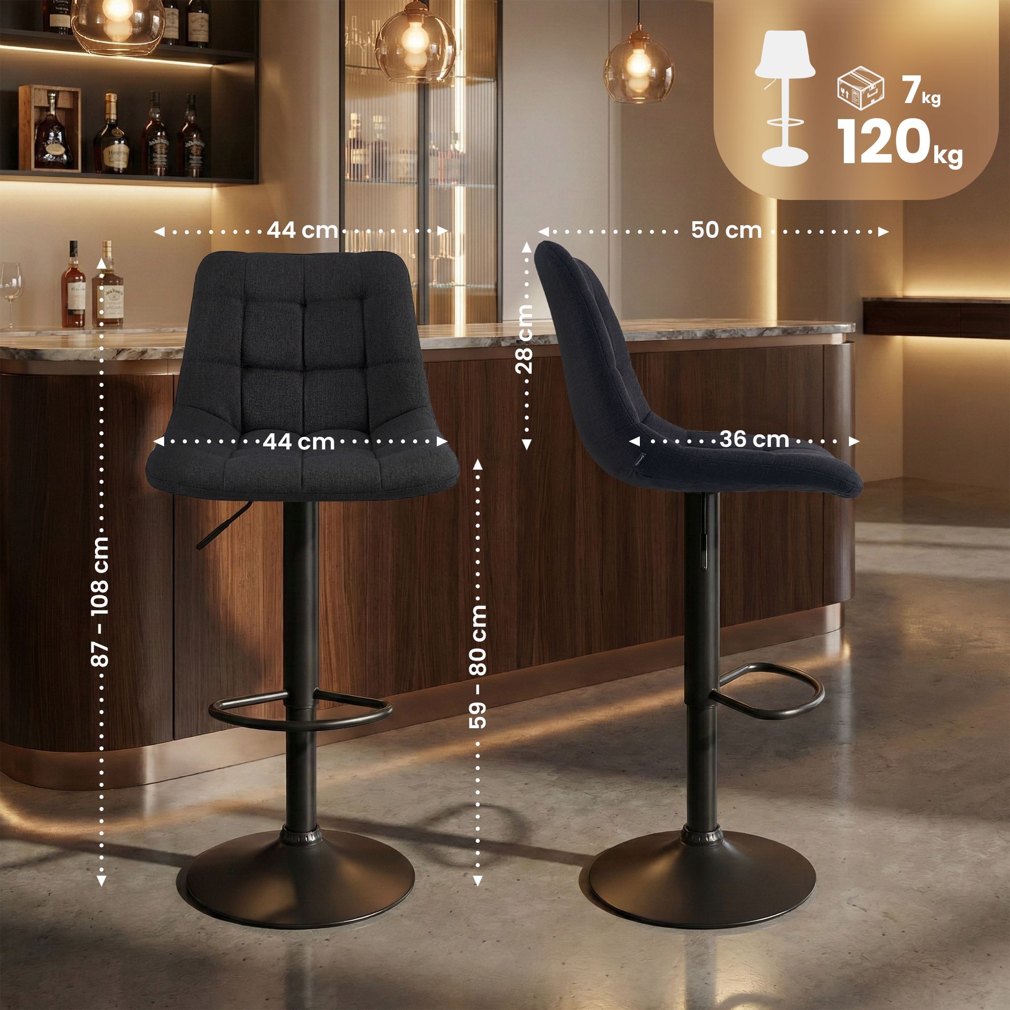 Barhocker Mapun Stoff, schwarz