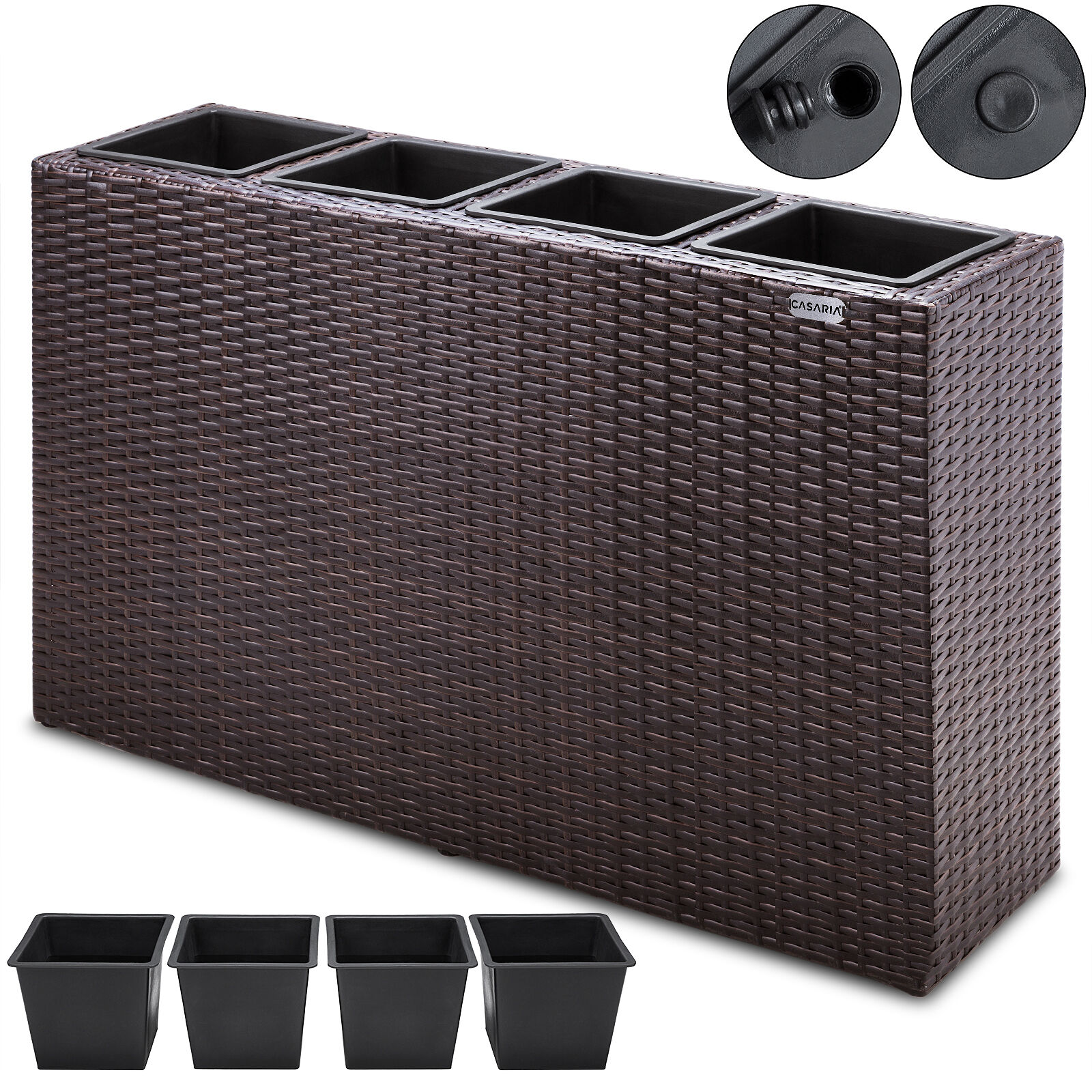 Polyrattan Blumentopf Braun 95x27x60cm