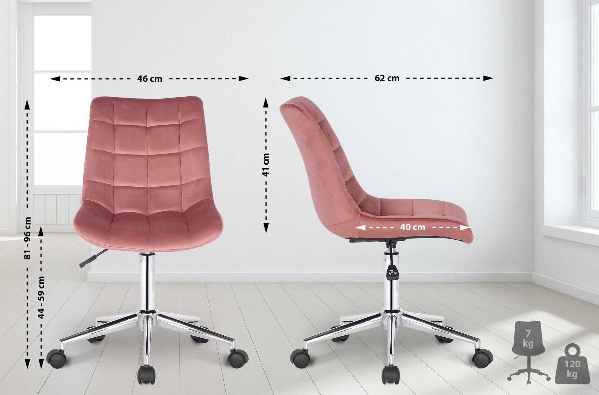 Bürostuhl Medford Samt, pink