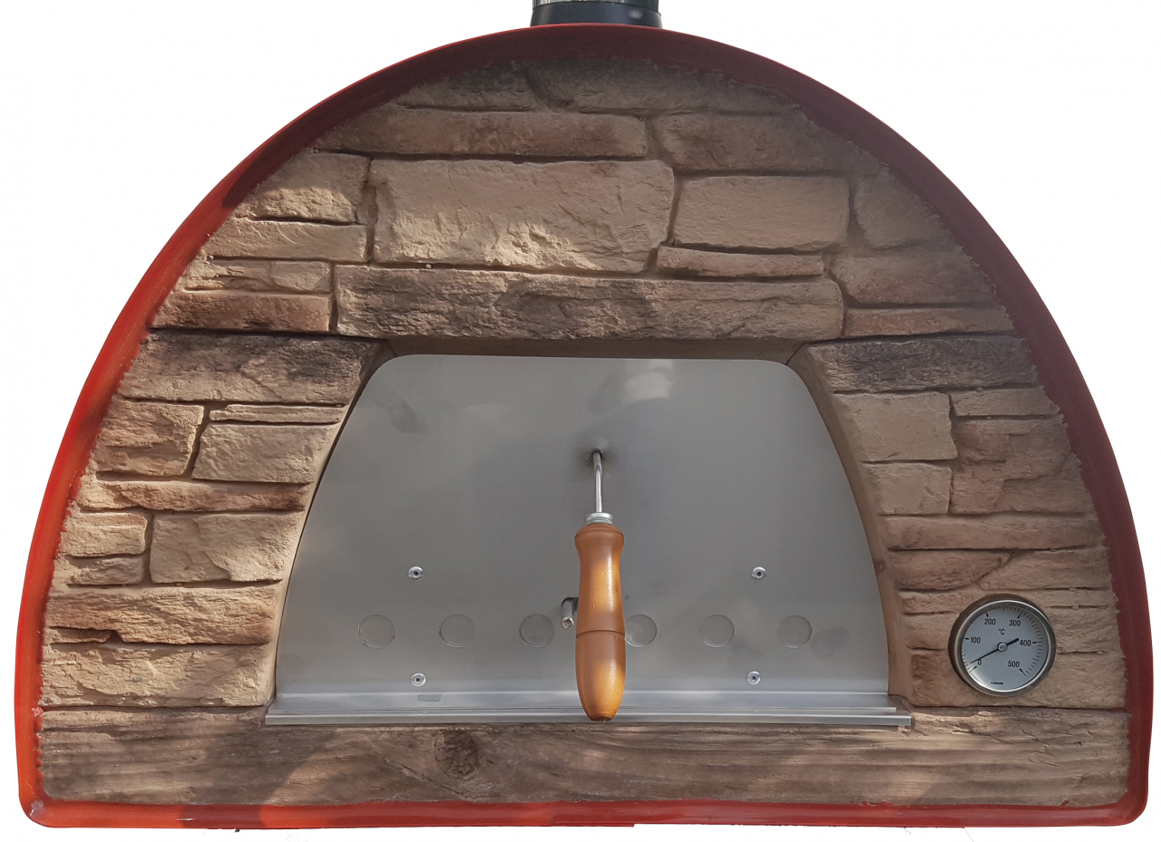 Mobiler Steinofen Maximus Arena rot inkl. Kaminrohr und Regenhut aus Feueraluminium