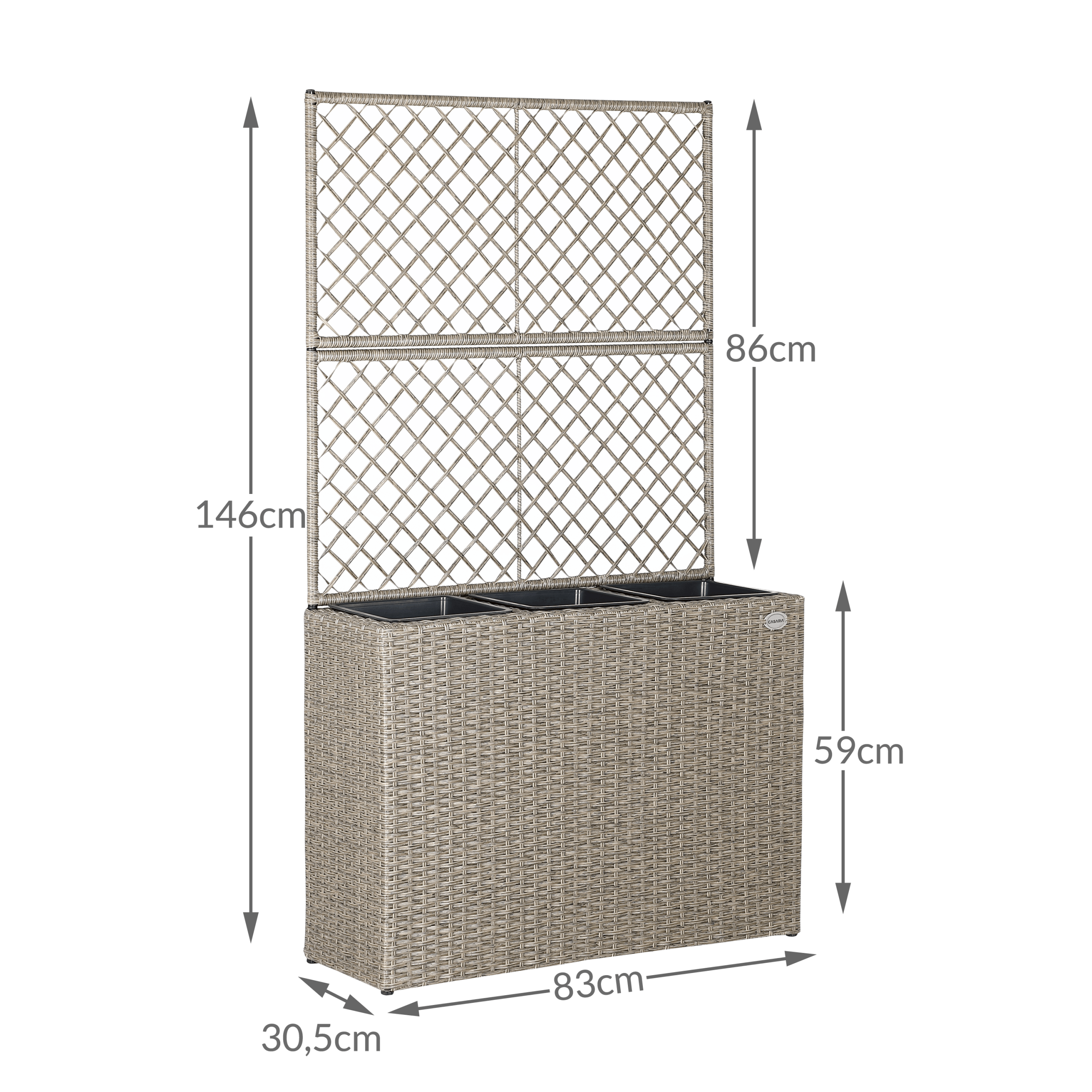 Polyrattan Blumenkasten mit Rankgitter Creme