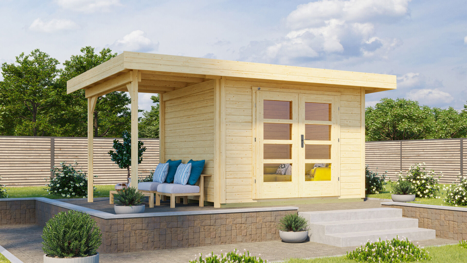 weka Design-Gartenhaus 126 A 5,0x3,2m, Naturbelassen, Premium Dachbahn selbstklebend