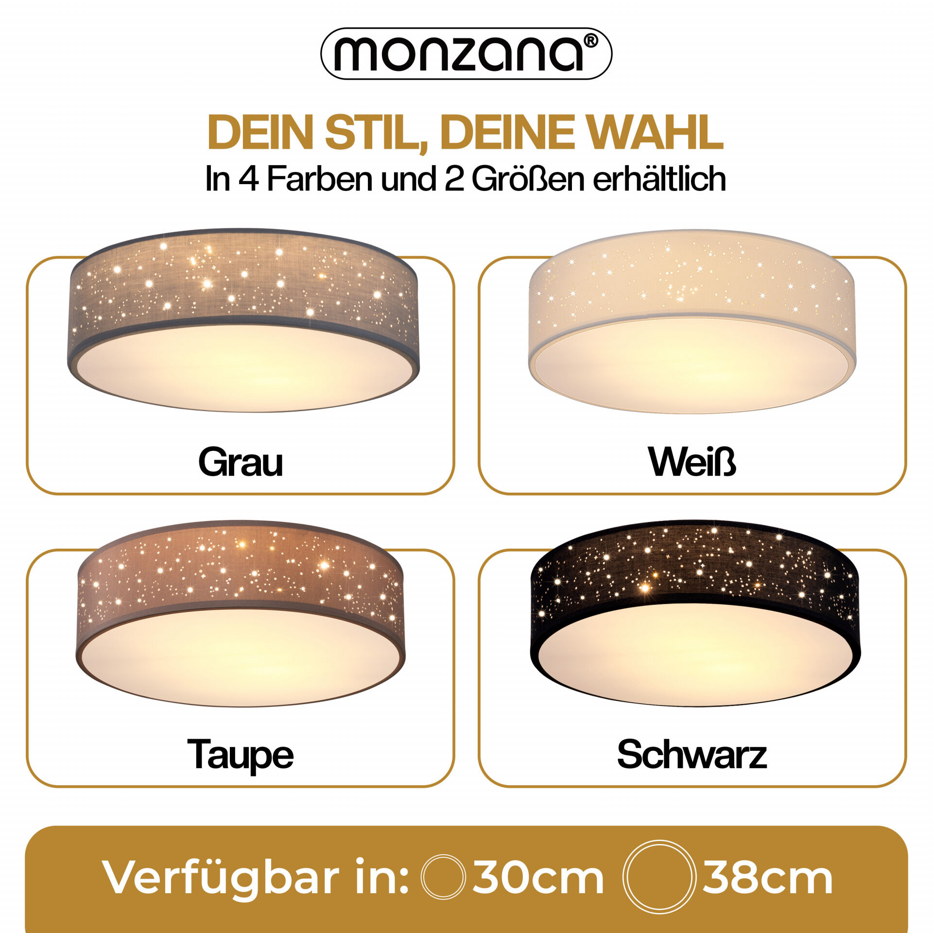 Deckenlampe Taupe Stoff Ø38cm Sternenhimmel