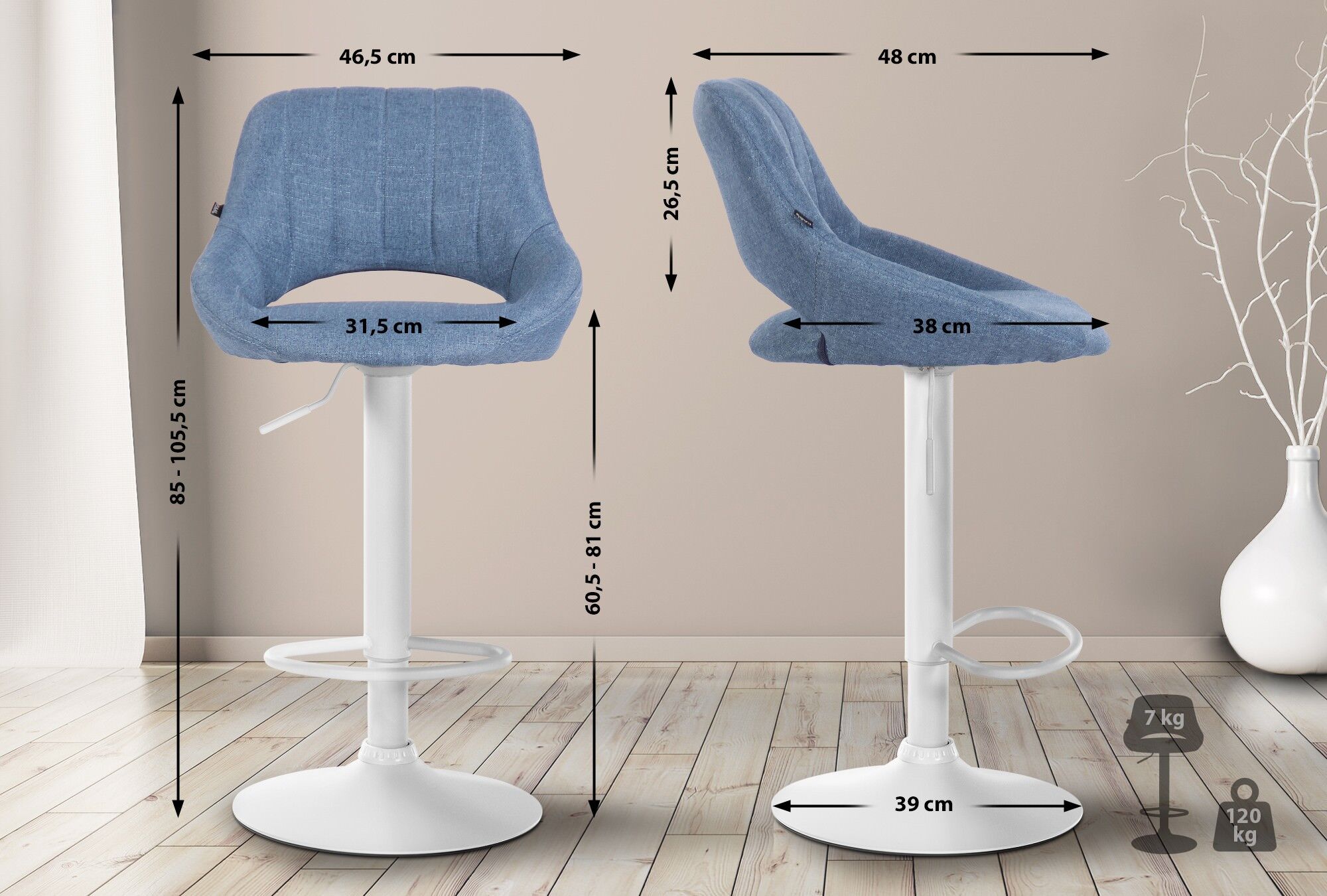 2er Set Barhocker Milet Stoff W, blau