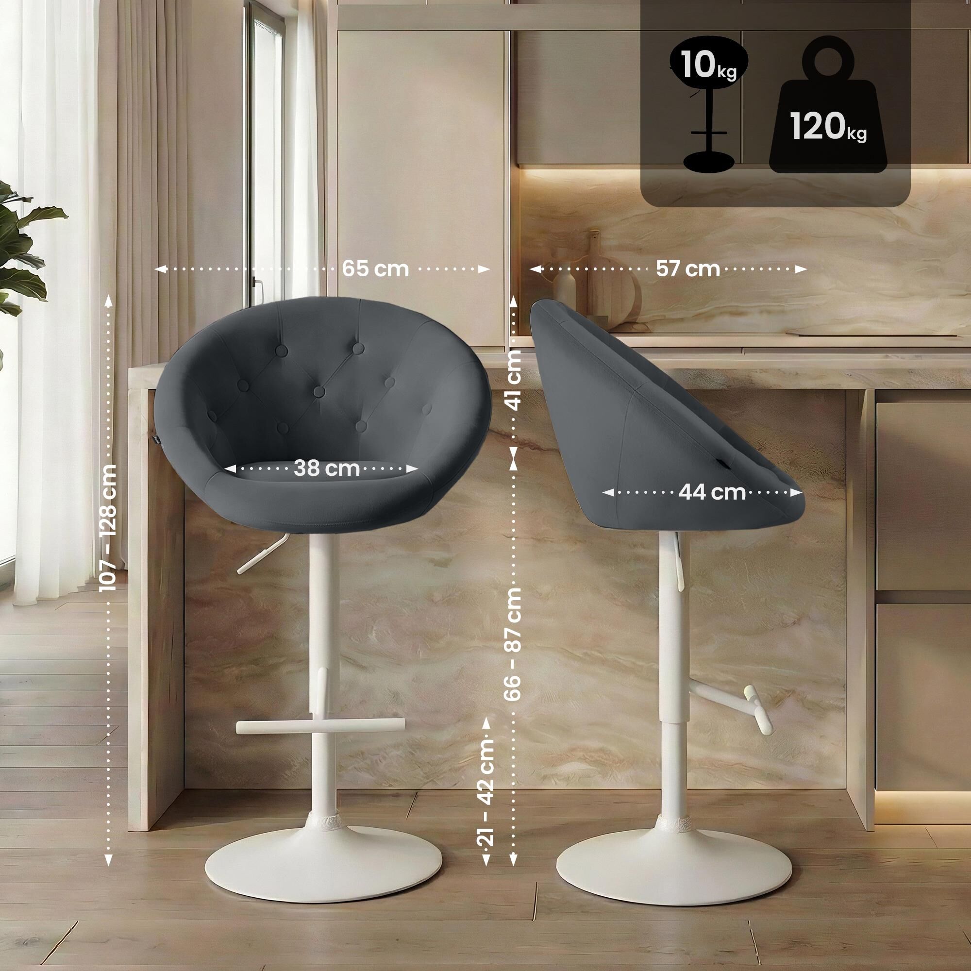 Barhocker London Samt weiß, dunkelgrau