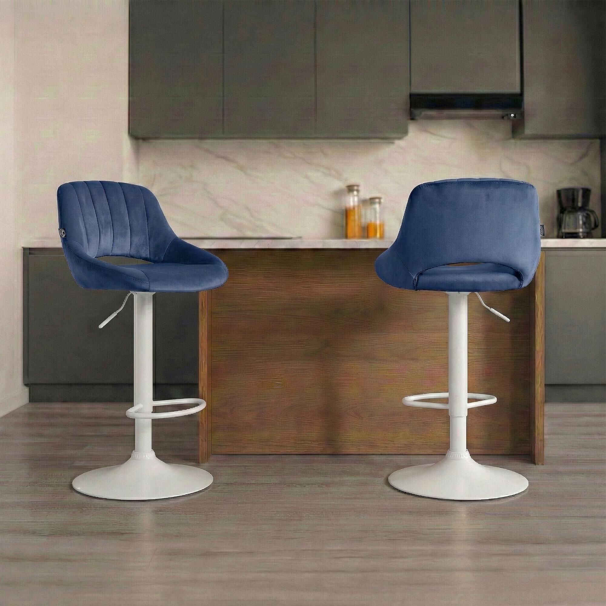 Barhocker Milet Samt weiß, blau