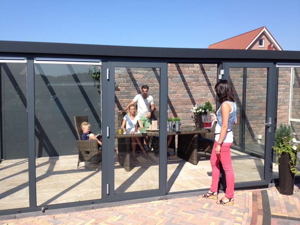 Gartenzimmer mit Doppeltür und Polycarbonat Dacheindeckung, 300, 250, opal