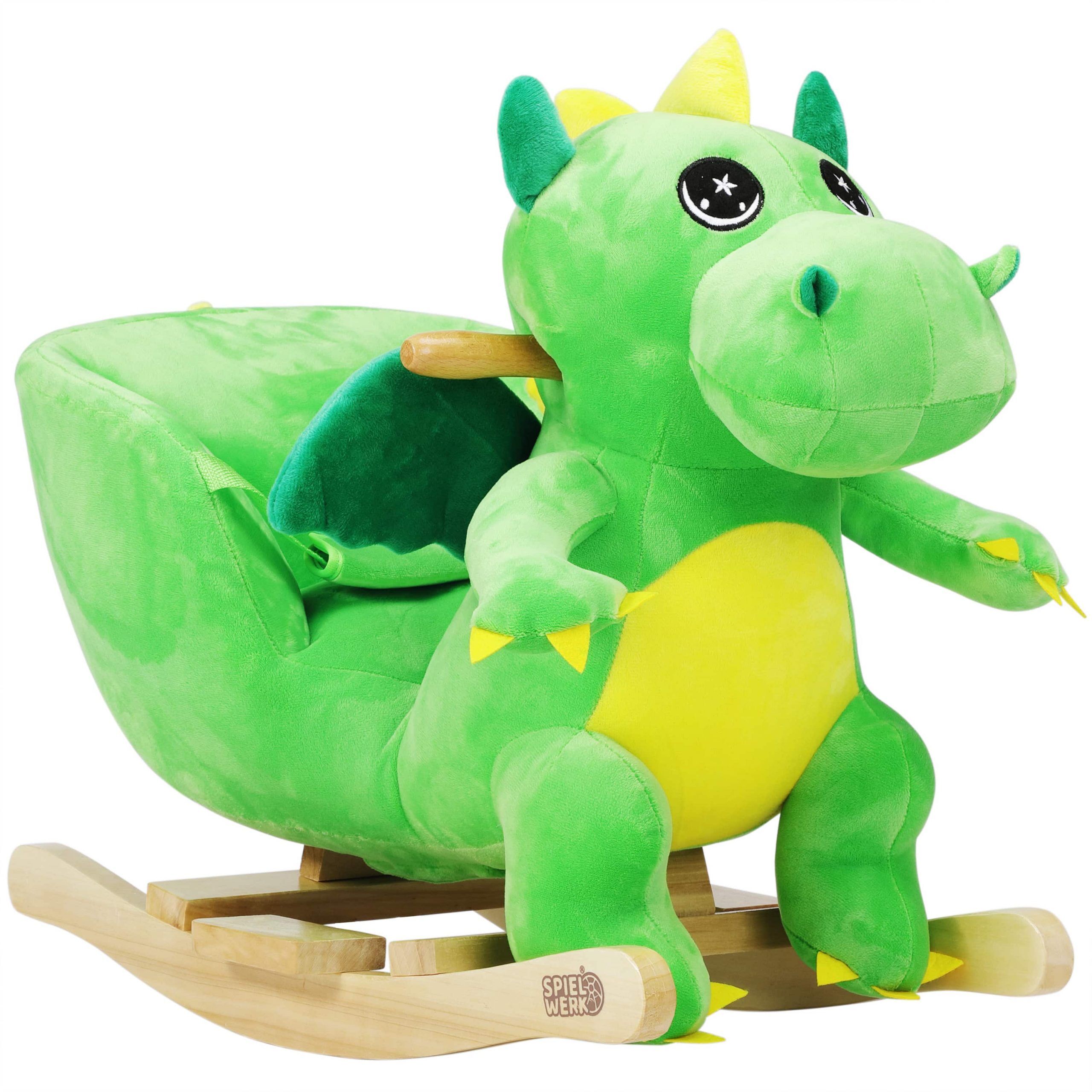 Schaukeltier Dino Grün mit Sicherheitsgurt