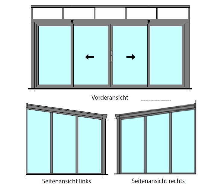 Gartenzimmer mit Schiebetür und Glas Dacheindeckung, 400, 250