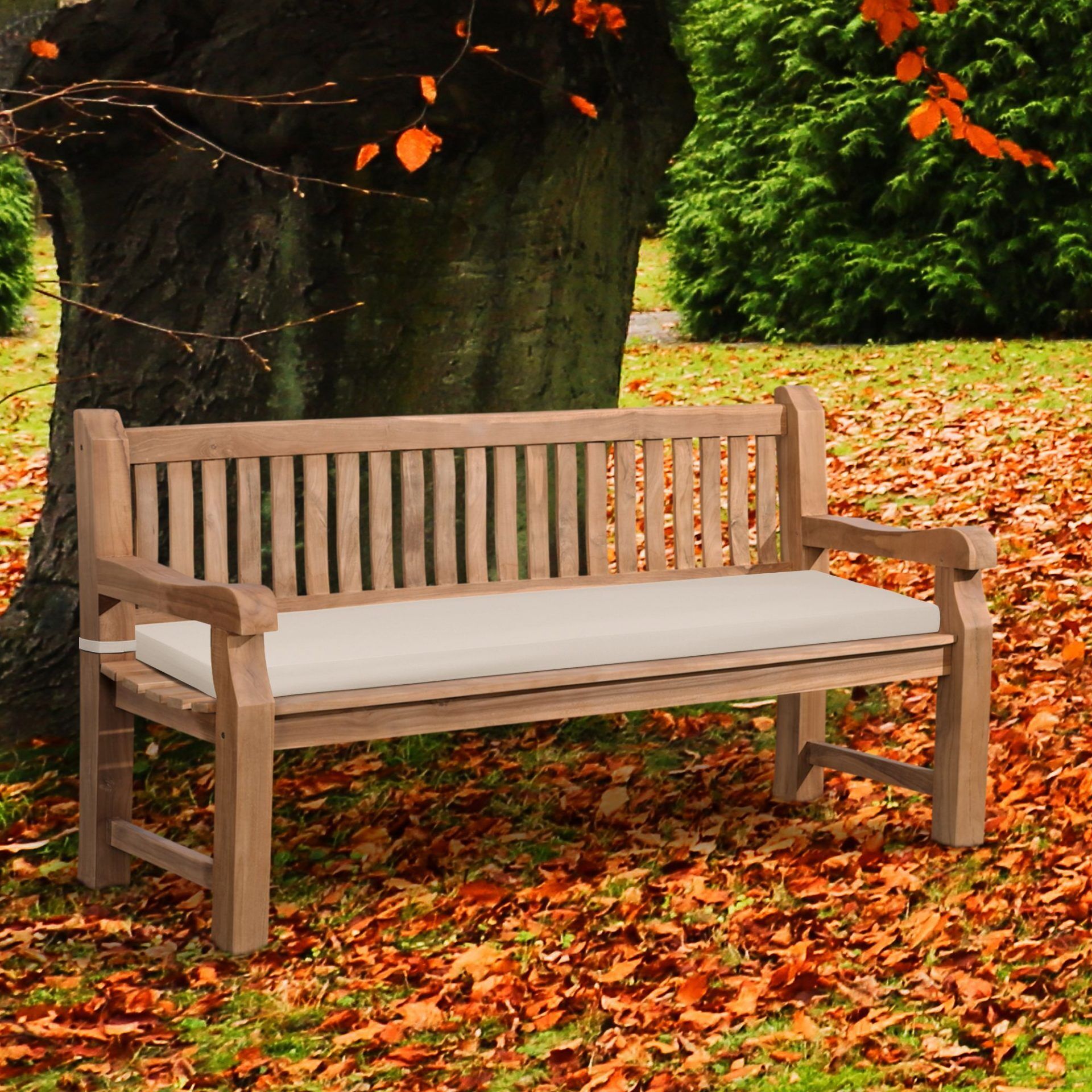 Teakbank Jackson mit Sitzkissen 180 cm + teak, creme