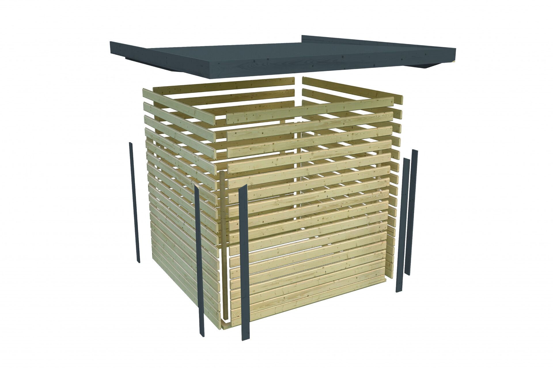 Karibu Pultdach Holz & Metall Gartenhaus Jupiter 3,5 Set mit Anbaudach 2,35 m, naturbelassen / graualuminium