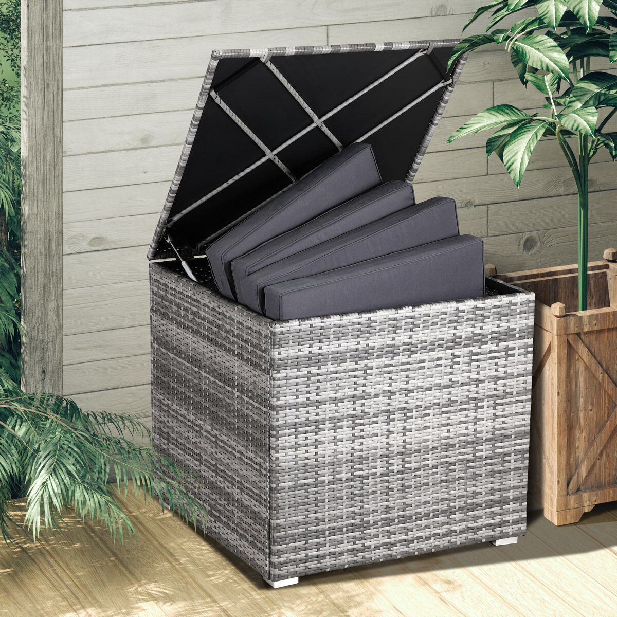 Gartenbox Polyrattan 318L Grau mit Innenverkleidung wetterfest